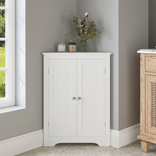Floor Corner Cabinet with 2 Doors and Adjustable Shelves, Freestanding Narrow Cabinet Organizer, Corner Storage Cabinets for Bathroom, Kitchen, Living Room, or Bedroom - DelightsDownSouth