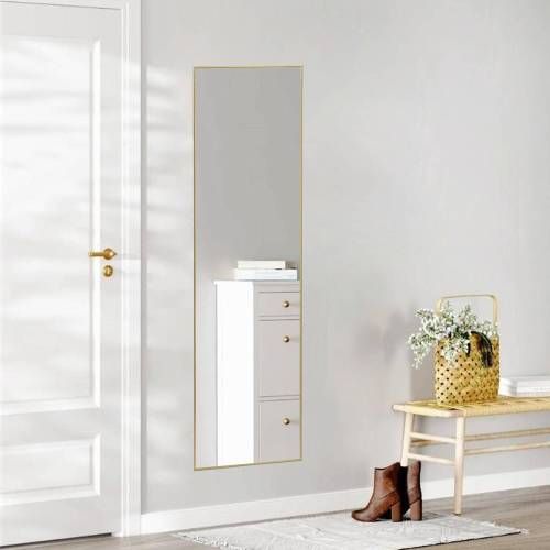Floor Standing Mirror, Wall Mirror with Stand Aluminum Alloy Thin Frame,21''*64'',Black - rect - DelightsDownSouth