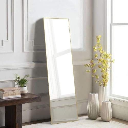 Floor Standing Mirror, Wall Mirror with Stand Aluminum Alloy Thin Frame,21''*64'',Black - rect - DelightsDownSouth