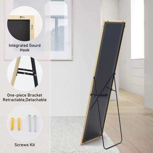 Floor Standing Mirror, Wall Mirror with Stand Aluminum Alloy Thin Frame,21''*64'',Black - rect - DelightsDownSouth