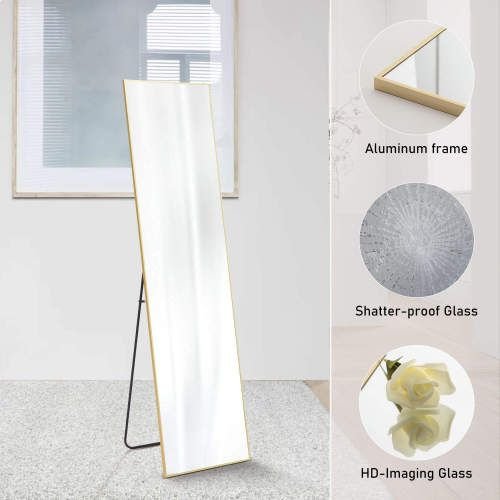 Floor Standing Mirror, Wall Mirror with Stand Aluminum Alloy Thin Frame,21''*64'',Black - rect - DelightsDownSouth