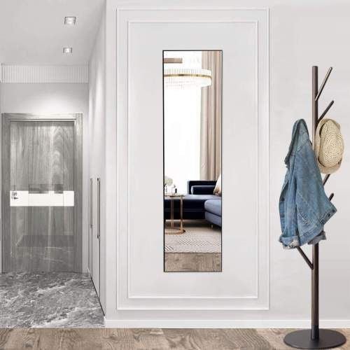 Floor Standing Mirror, Wall Mirror with Stand Aluminum Alloy Thin Frame,21''*64'',Black - rect - DelightsDownSouth
