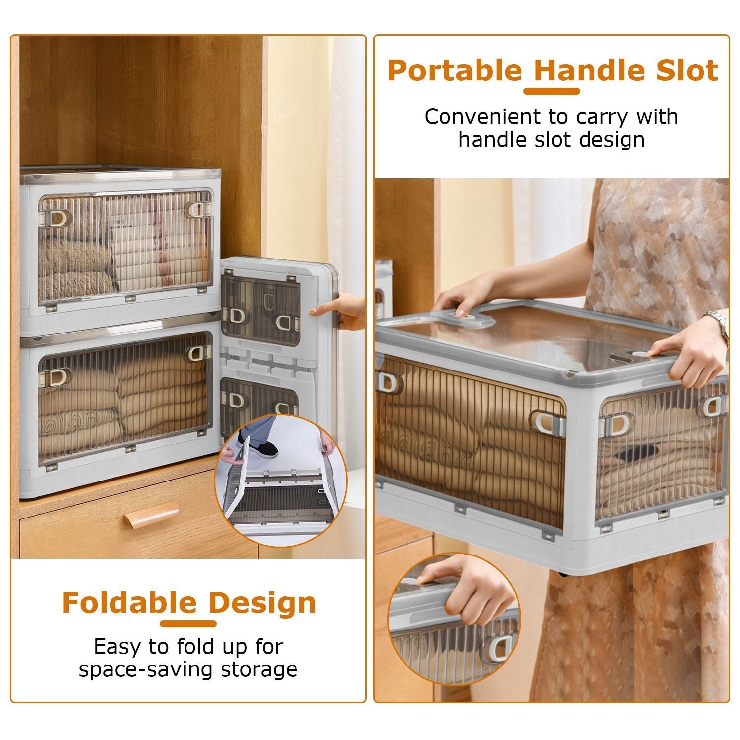 Foldable Storage Bins with Lid 4 Doors Collapsible Stackable Closet Organizer Containers with Lock 4Pcs Wheels - DelightsDownSouth