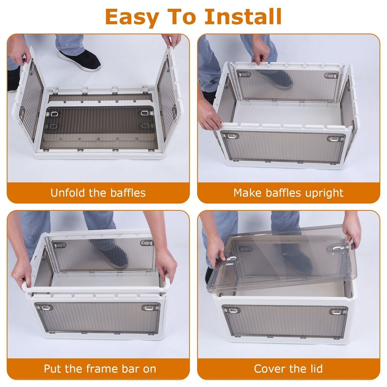 Foldable Storage Bins with Lid 4 Doors Collapsible Stackable Closet Organizer Containers with Lock 4Pcs Wheels - DelightsDownSouth