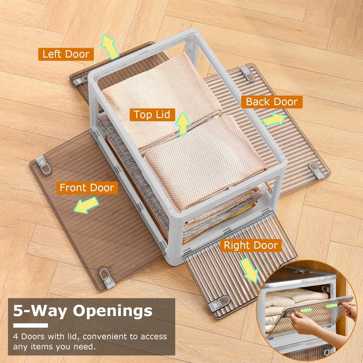 Foldable Storage Bins with Lid 4 Doors Collapsible Stackable Closet Organizer Containers with Lock 4Pcs Wheels - DelightsDownSouth