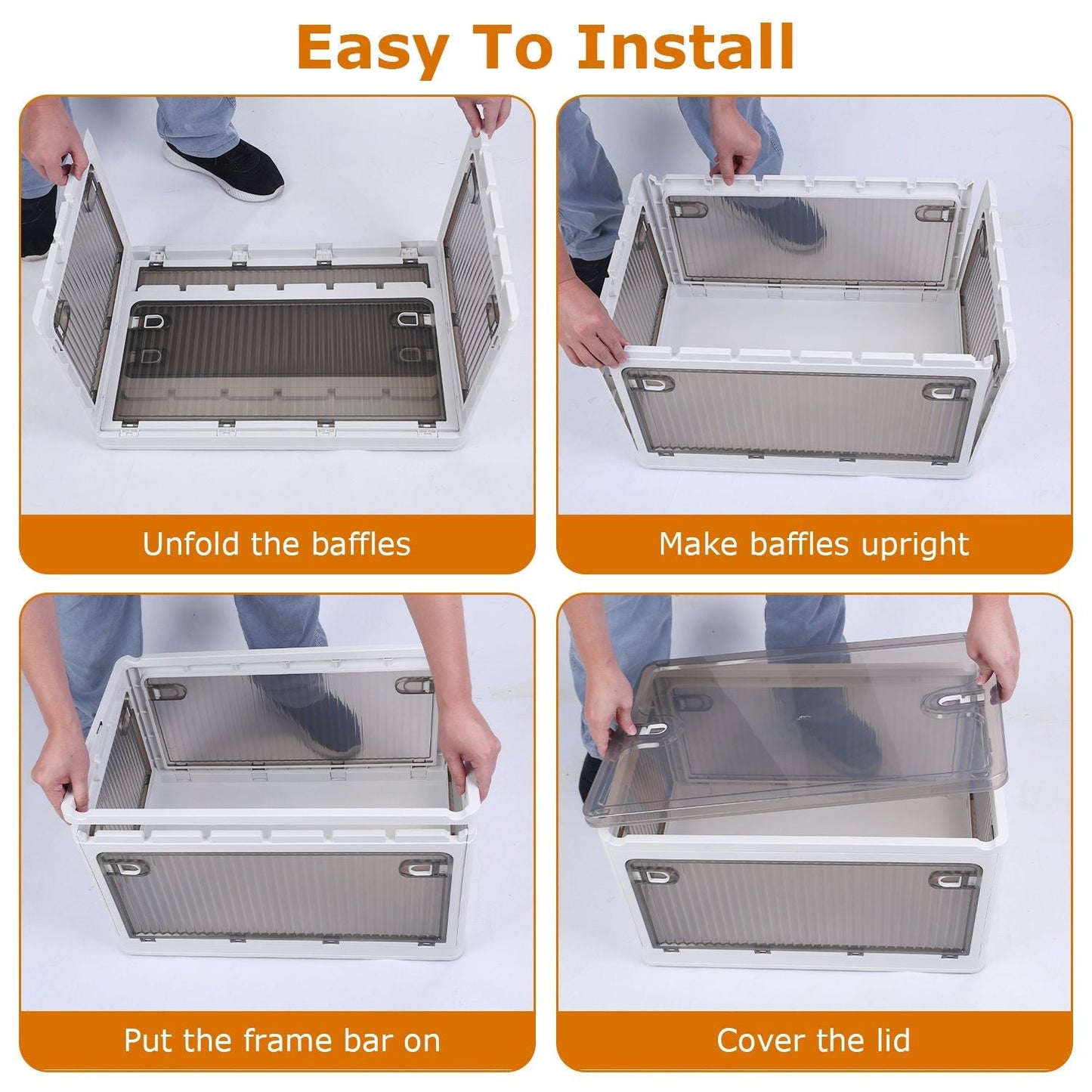 Foldable Storage Bins with Lid 4 Doors Collapsible Stackable Closet Organizer Containers with Lock 4Pcs Wheels - DelightsDownSouth