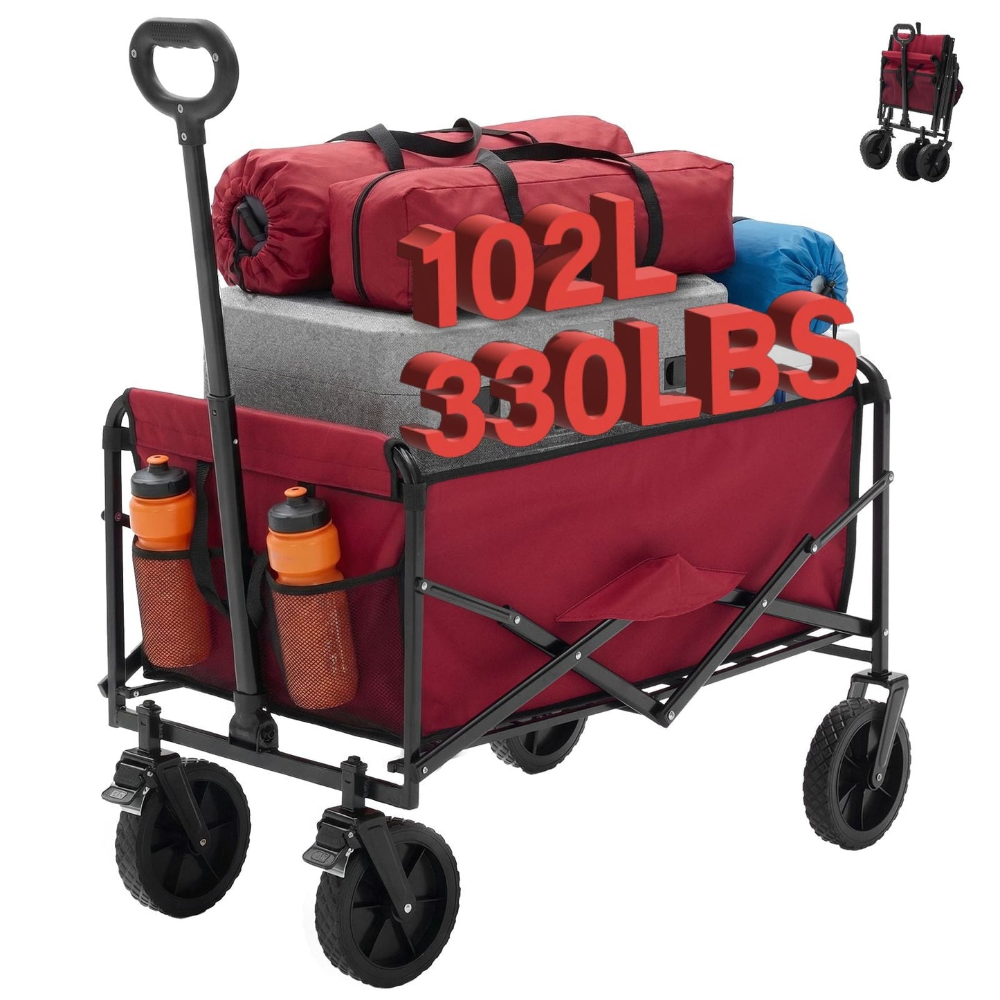 Foldable trolley, with wheels, foldable, large capacity, 330 pounds, multi - functional trolley, heavy - duty design, with elastic handles - DelightsDownSouth