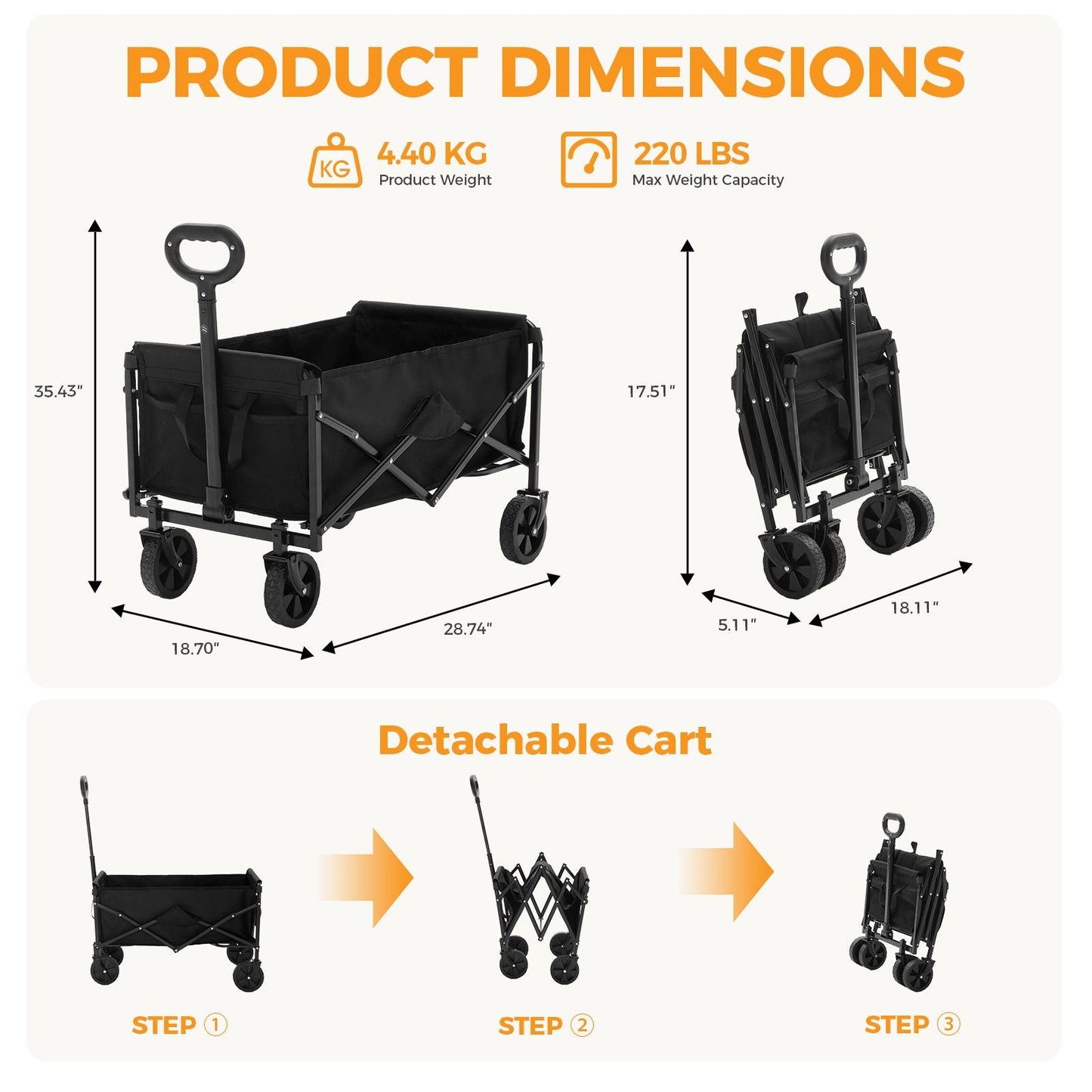 Foldable trolley, with wheels, foldable, large capacity, 330 pounds, multi - functional trolley, heavy - duty design, with elastic handles - DelightsDownSouth