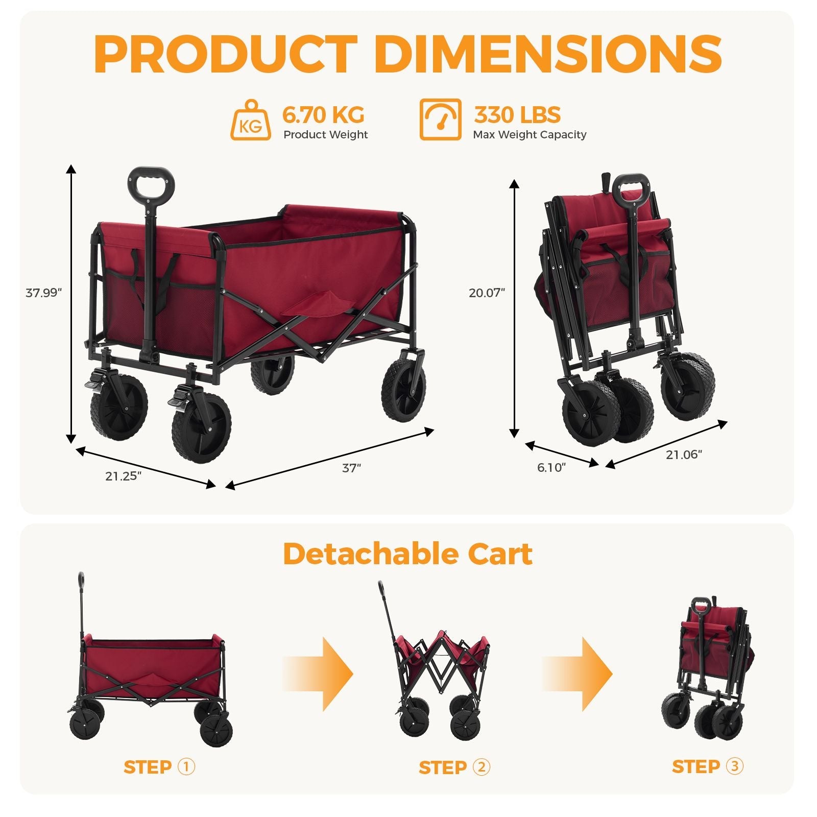 Foldable trolley, with wheels, foldable, large capacity, 330 pounds, multi - functional trolley, heavy - duty design, with elastic handles - DelightsDownSouth