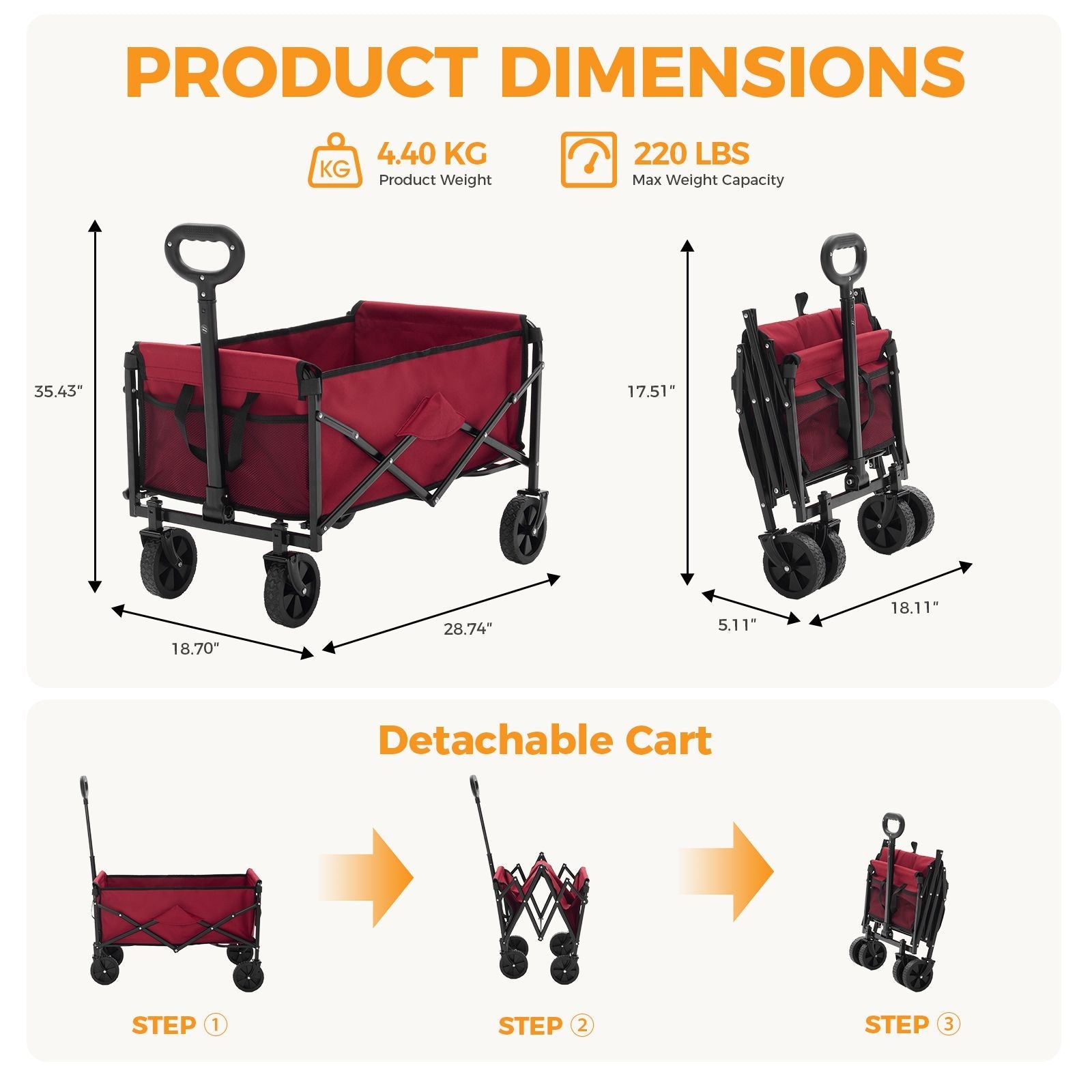 Foldable trolley, with wheels, foldable, large capacity, 330 pounds, multi - functional trolley, heavy - duty design, with elastic handles - DelightsDownSouth