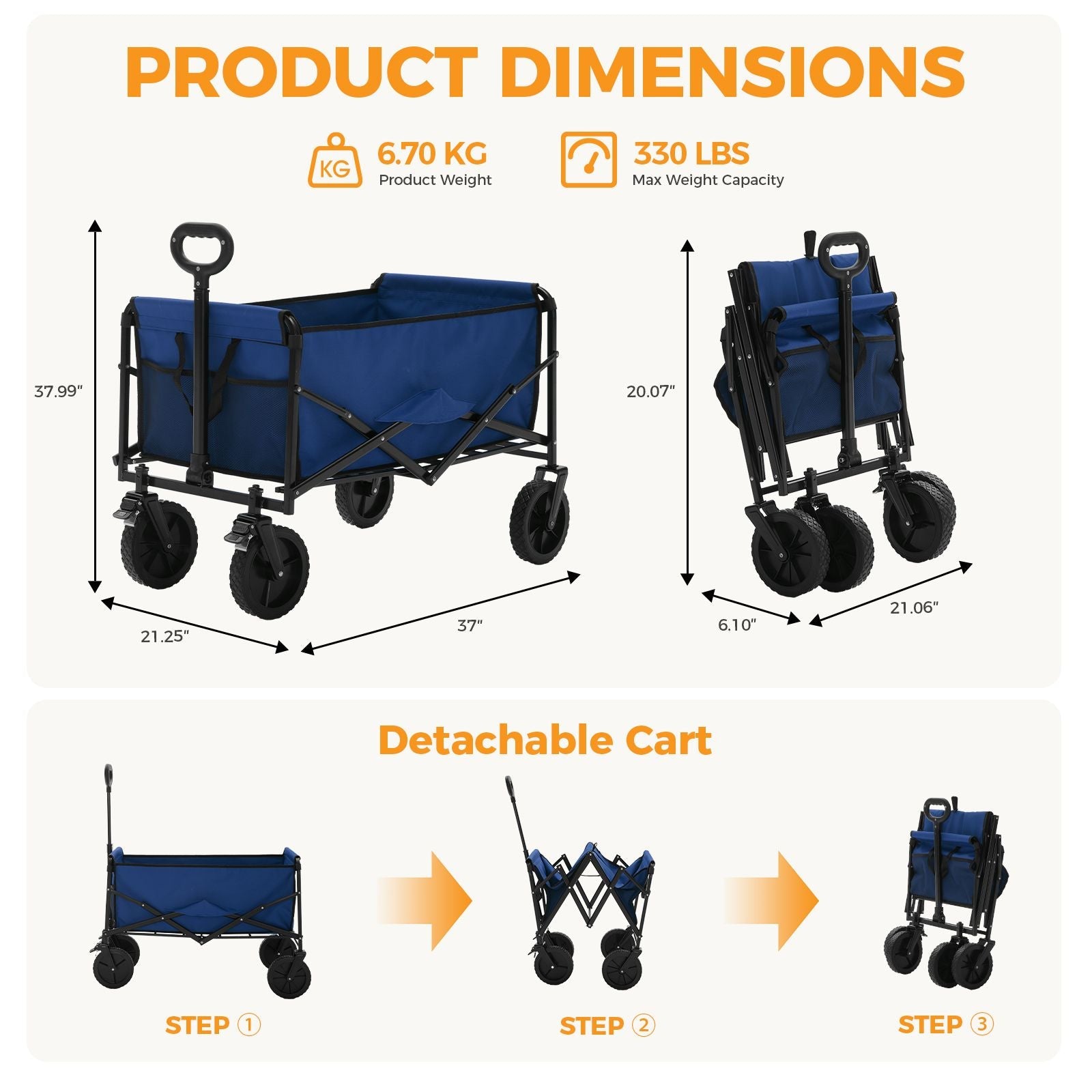 Foldable trolley, with wheels, foldable, large capacity, 330 pounds, multi - functional trolley, heavy - duty design, with elastic handles - DelightsDownSouth