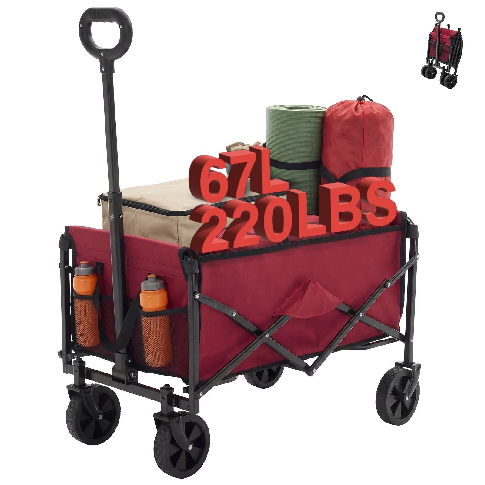 Foldable trolley, with wheels, foldable, large capacity, 330 pounds, multi - functional trolley, heavy - duty design, with elastic handles - DelightsDownSouth