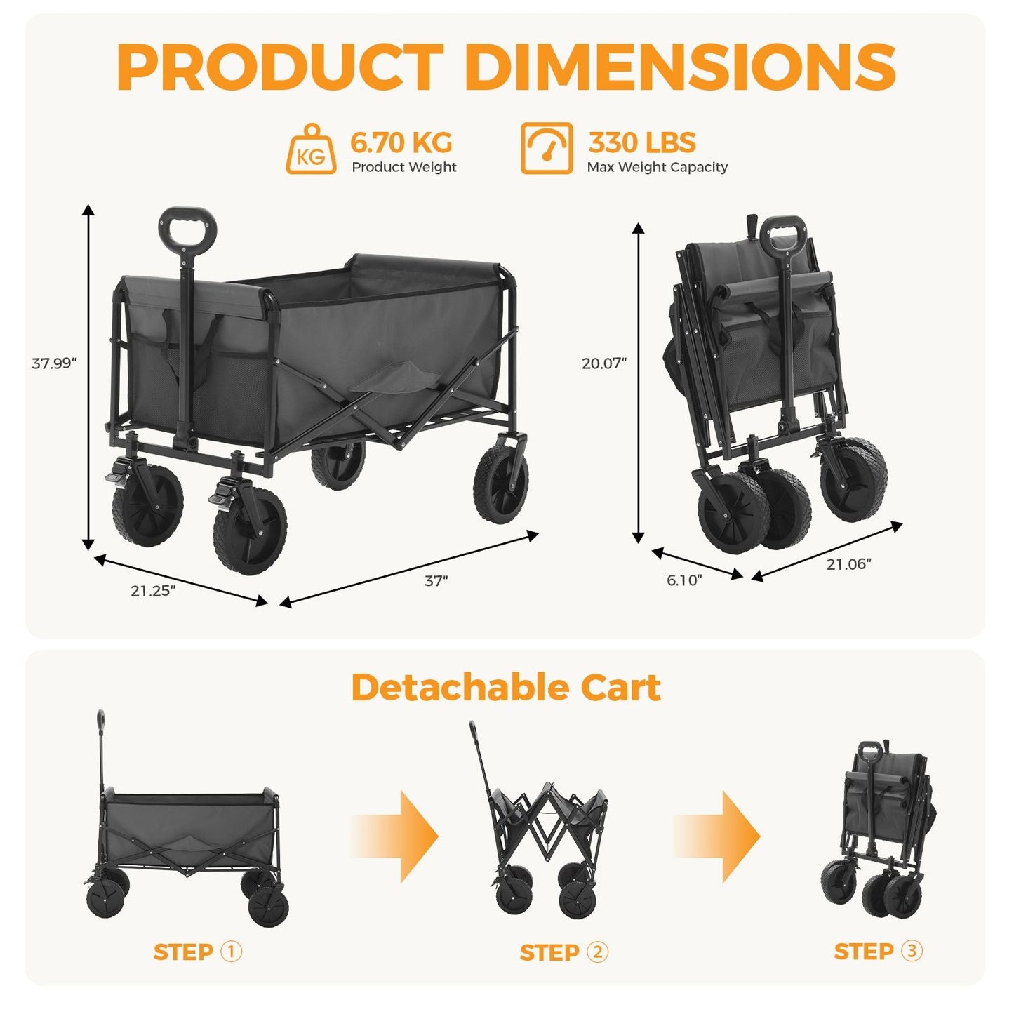 Foldable trolley, with wheels, foldable, large capacity, 330 pounds, multi - functional trolley, heavy - duty design, with elastic handles - DelightsDownSouth