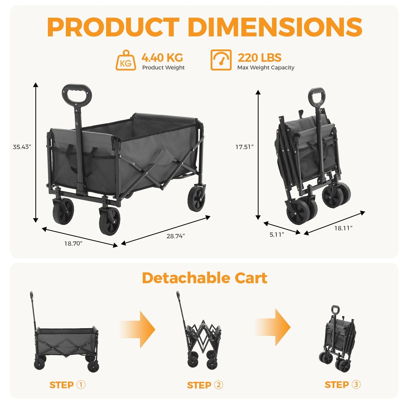 Foldable trolley, with wheels, foldable, large capacity, 330 pounds, multi - functional trolley, heavy - duty design, with elastic handles - DelightsDownSouth