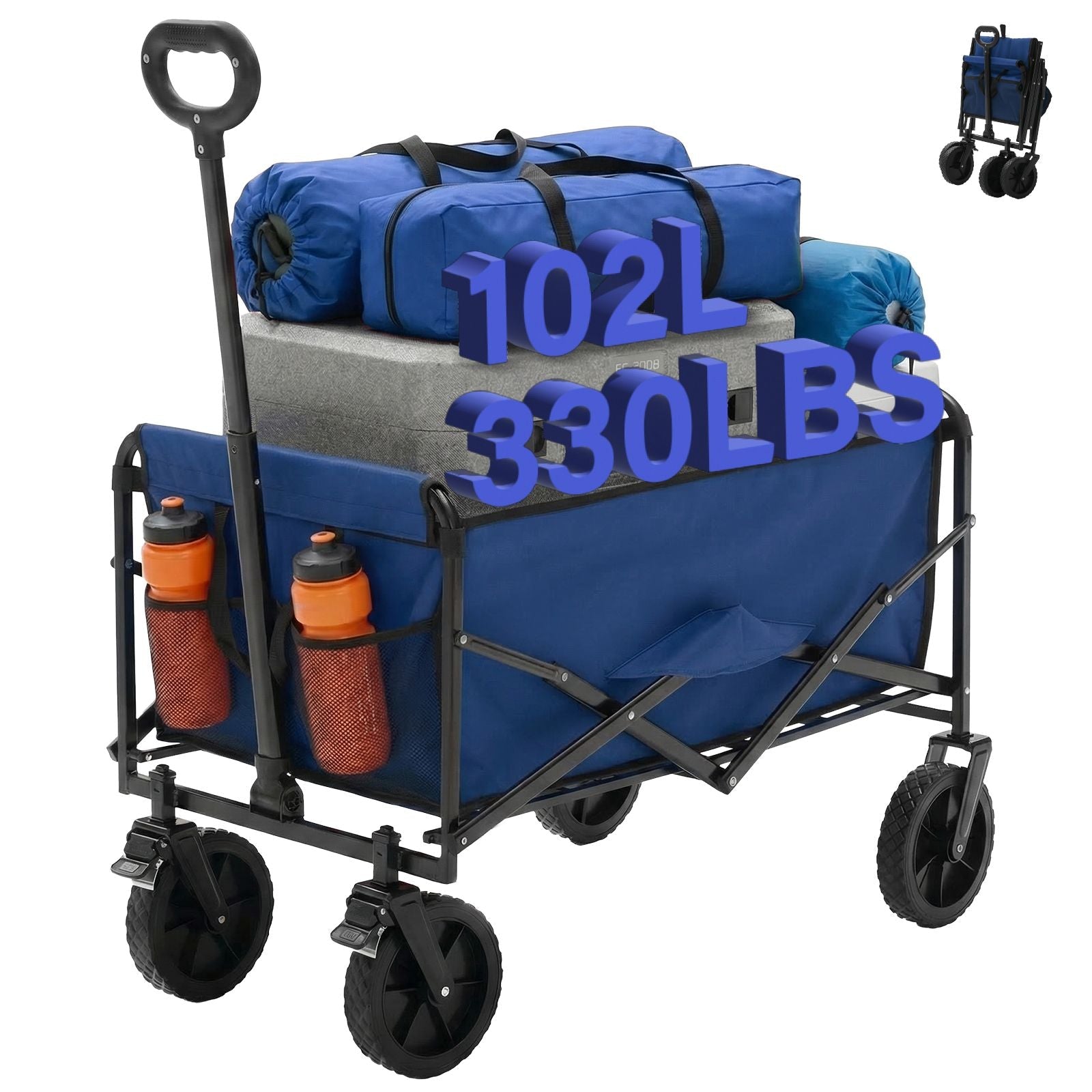 Foldable trolley, with wheels, foldable, large capacity, 330 pounds, multi - functional trolley, heavy - duty design, with elastic handles - DelightsDownSouth