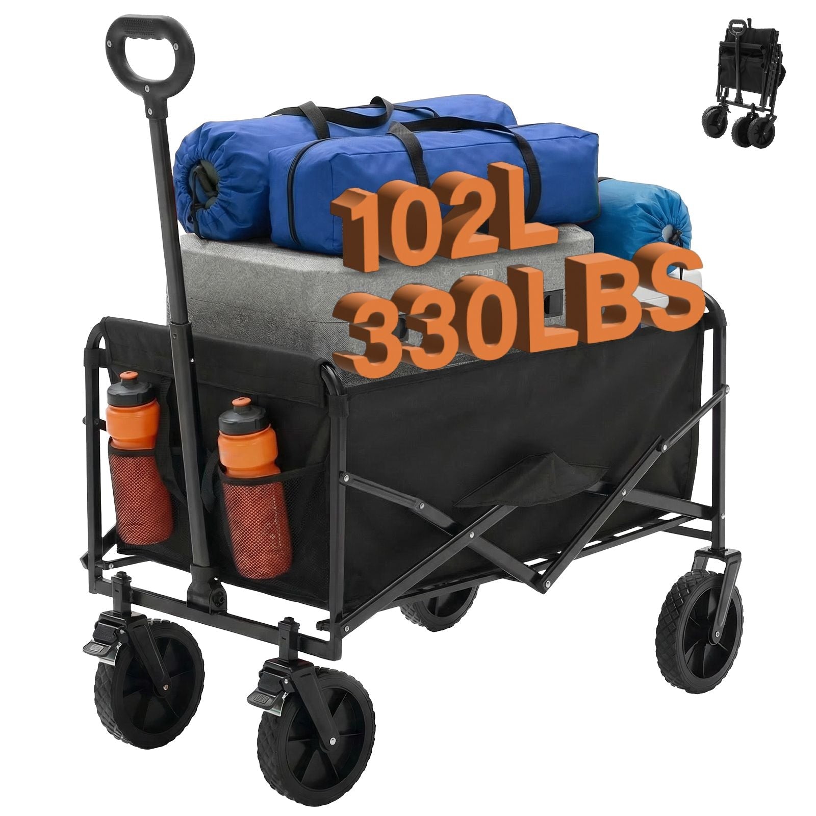Foldable trolley, with wheels, foldable, large capacity, 330 pounds, multi - functional trolley, heavy - duty design, with elastic handles - DelightsDownSouth