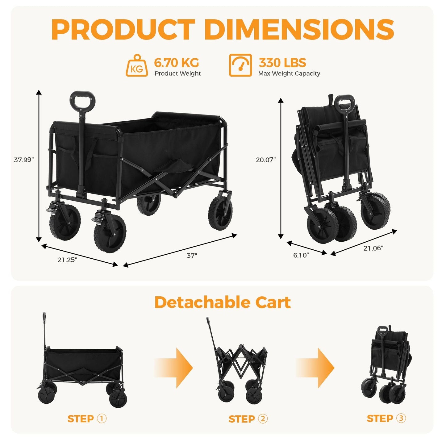 Foldable trolley, with wheels, foldable, large capacity, 330 pounds, multi - functional trolley, heavy - duty design, with elastic handles - DelightsDownSouth