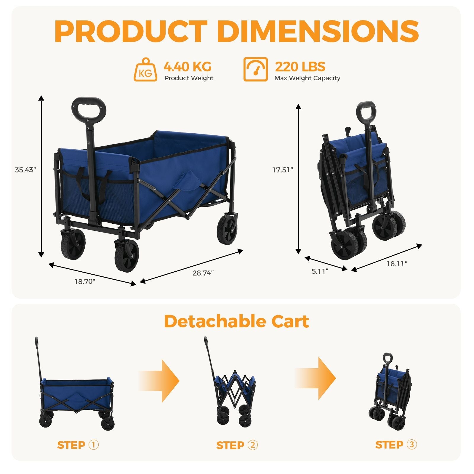 Foldable trolley, with wheels, foldable, large capacity, 330 pounds, multi - functional trolley, heavy - duty design, with elastic handles - DelightsDownSouth