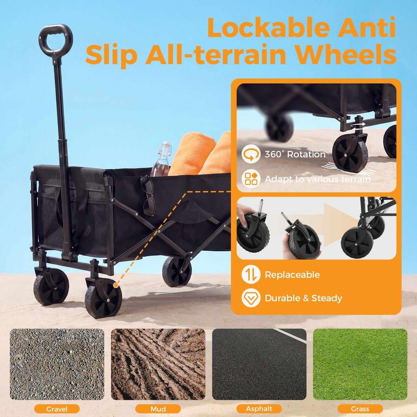 Foldable trolley, with wheels, foldable, large capacity, 330 pounds, multi - functional trolley, heavy - duty design, with elastic handles - DelightsDownSouth