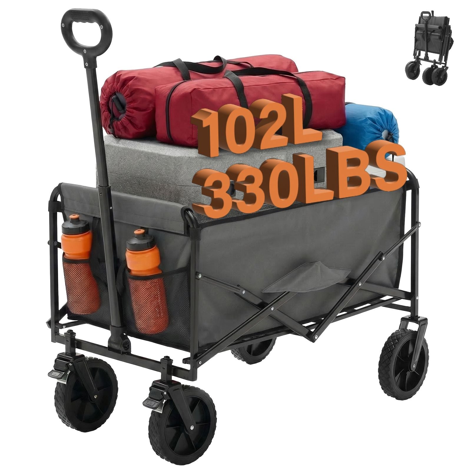 Foldable trolley, with wheels, foldable, large capacity, 330 pounds, multi - functional trolley, heavy - duty design, with elastic handles - DelightsDownSouth