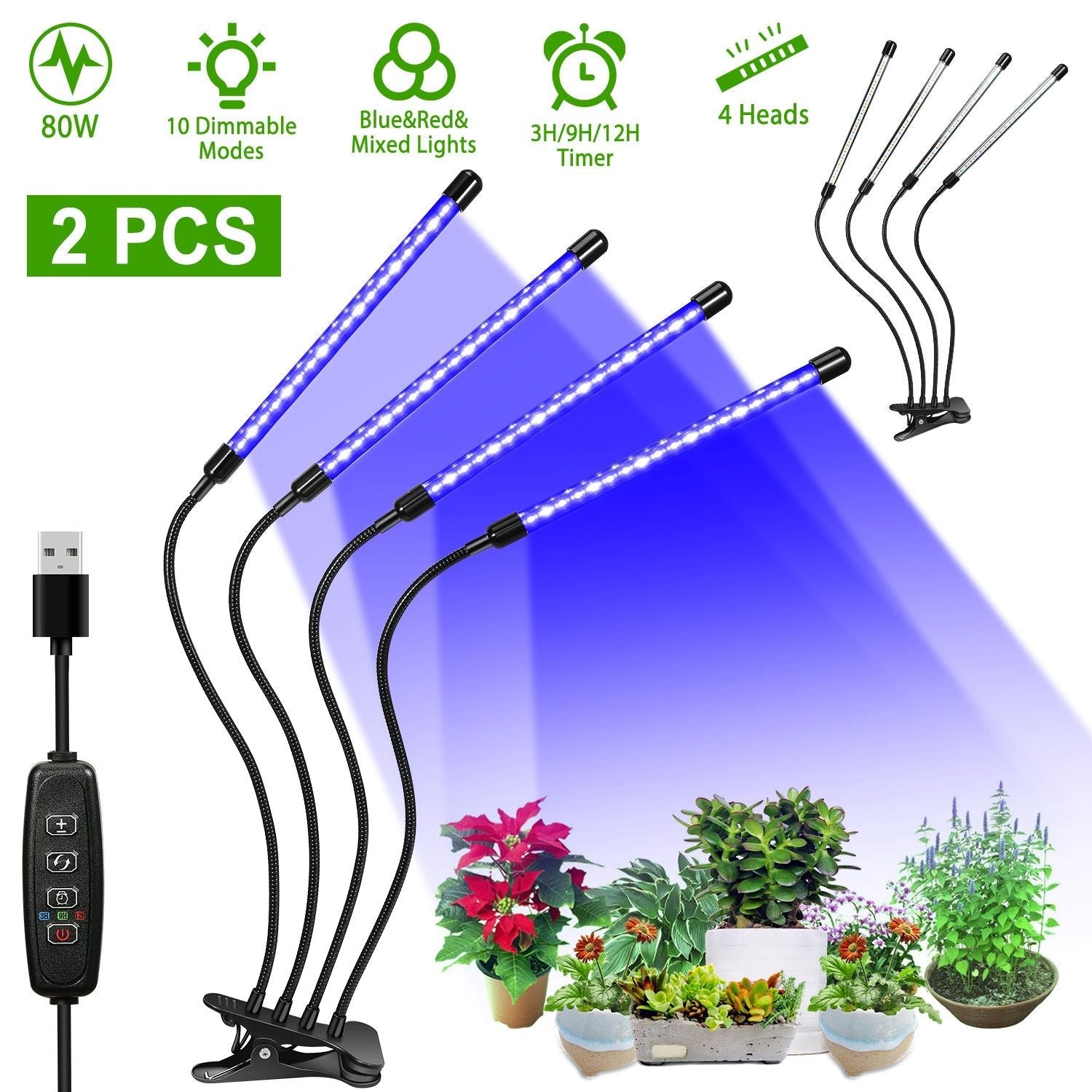 Grow Lights for Indoor Plants, iMounTEK 80W 80 LEDs Plant Lights with Red Blue Full Spectrum 10 Dimmable Level - DelightsDownSouth