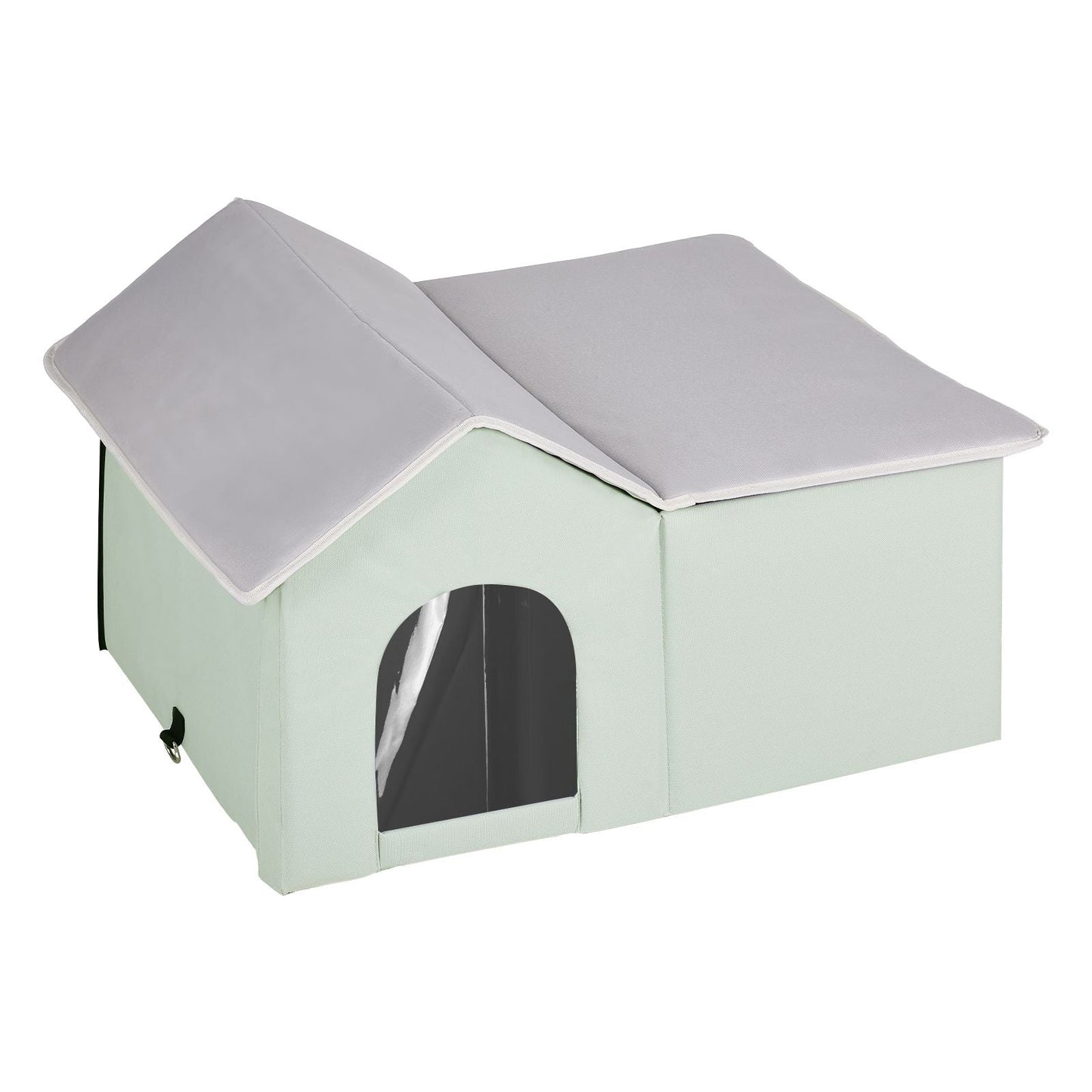 Heated Cat House, Outdoor Kitty Shelter with Adjustable Temperature and Timer, 600D Oxford Cloth Foldable Cat Shelter with Heated Pad for Winter to Stay Warm and Cozy, Green (Large) - DelightsDownSouth