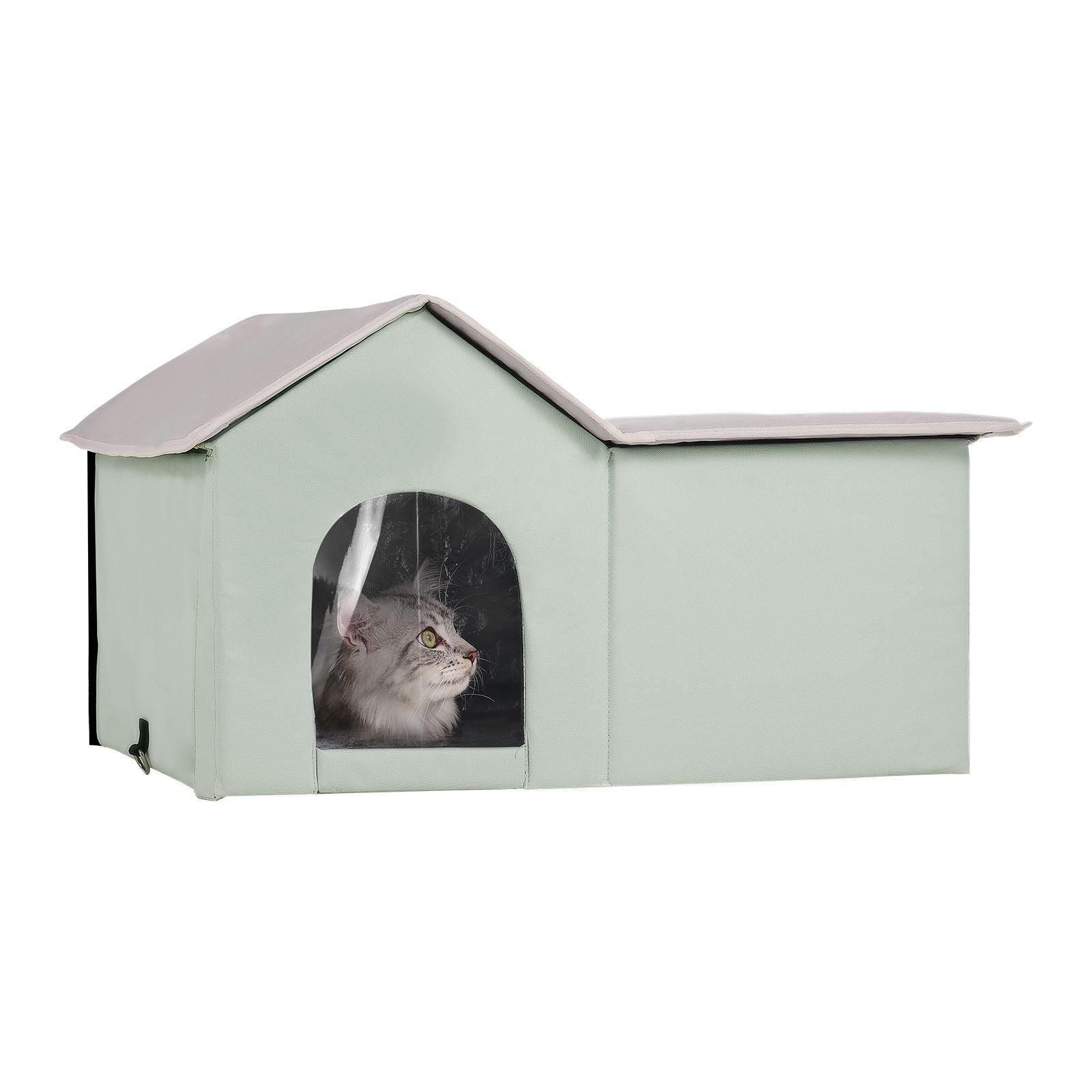 Heated Cat House, Outdoor Kitty Shelter with Adjustable Temperature and Timer, 600D Oxford Cloth Foldable Cat Shelter with Heated Pad for Winter to Stay Warm and Cozy, Green (Large) - DelightsDownSouth