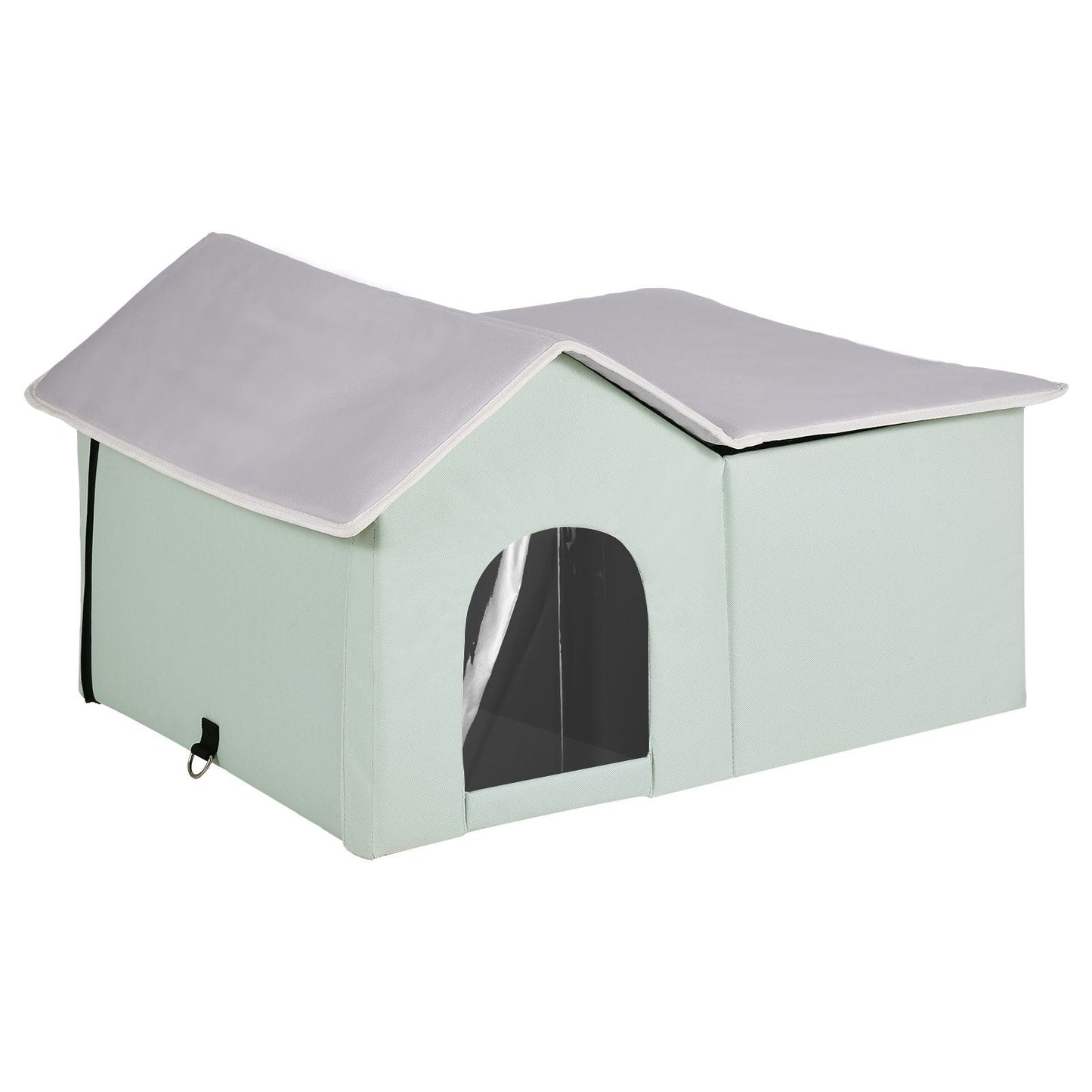 Heated Cat House, Outdoor Kitty Shelter with Adjustable Temperature and Timer, 600D Oxford Cloth Foldable Cat Shelter with Heated Pad for Winter to Stay Warm and Cozy, Green (Large) - DelightsDownSouth
