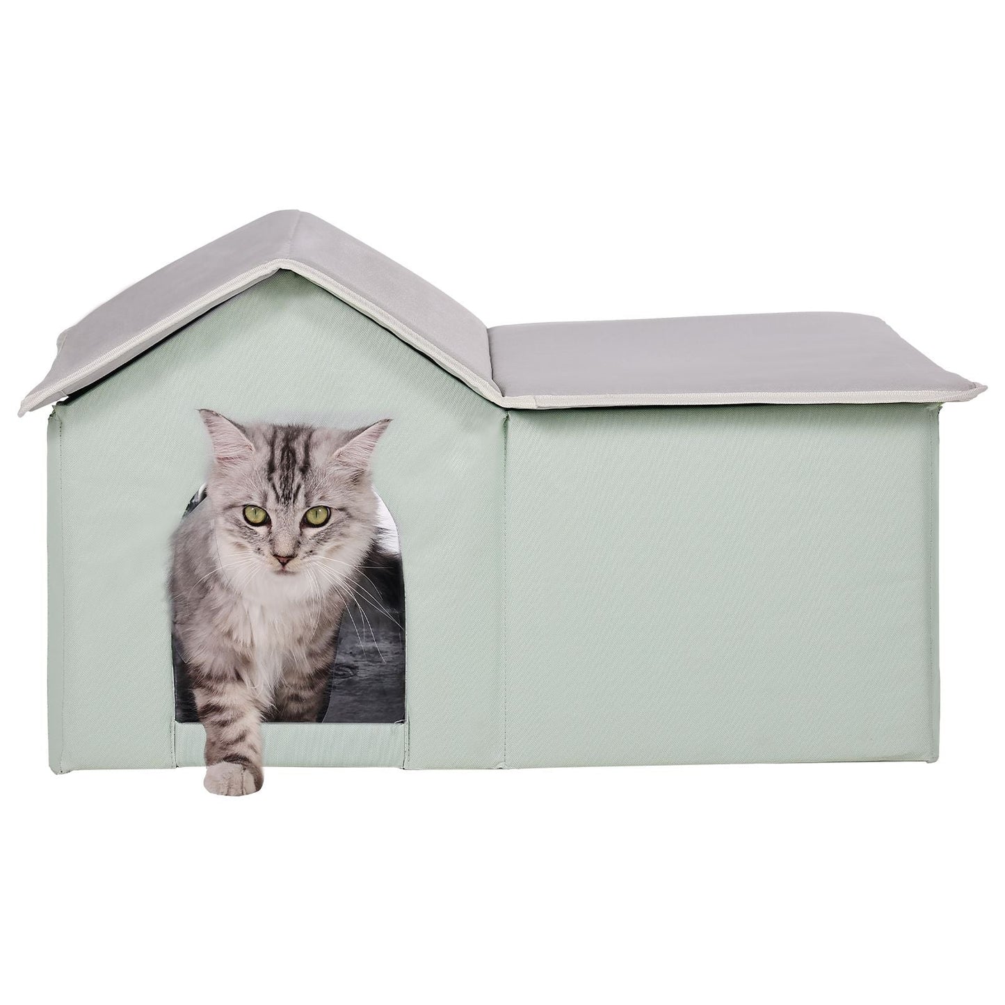 Heated Cat House, Outdoor Kitty Shelter with Adjustable Temperature and Timer, 600D Oxford Cloth Foldable Cat Shelter with Heated Pad for Winter to Stay Warm and Cozy, Green (Large) - DelightsDownSouth