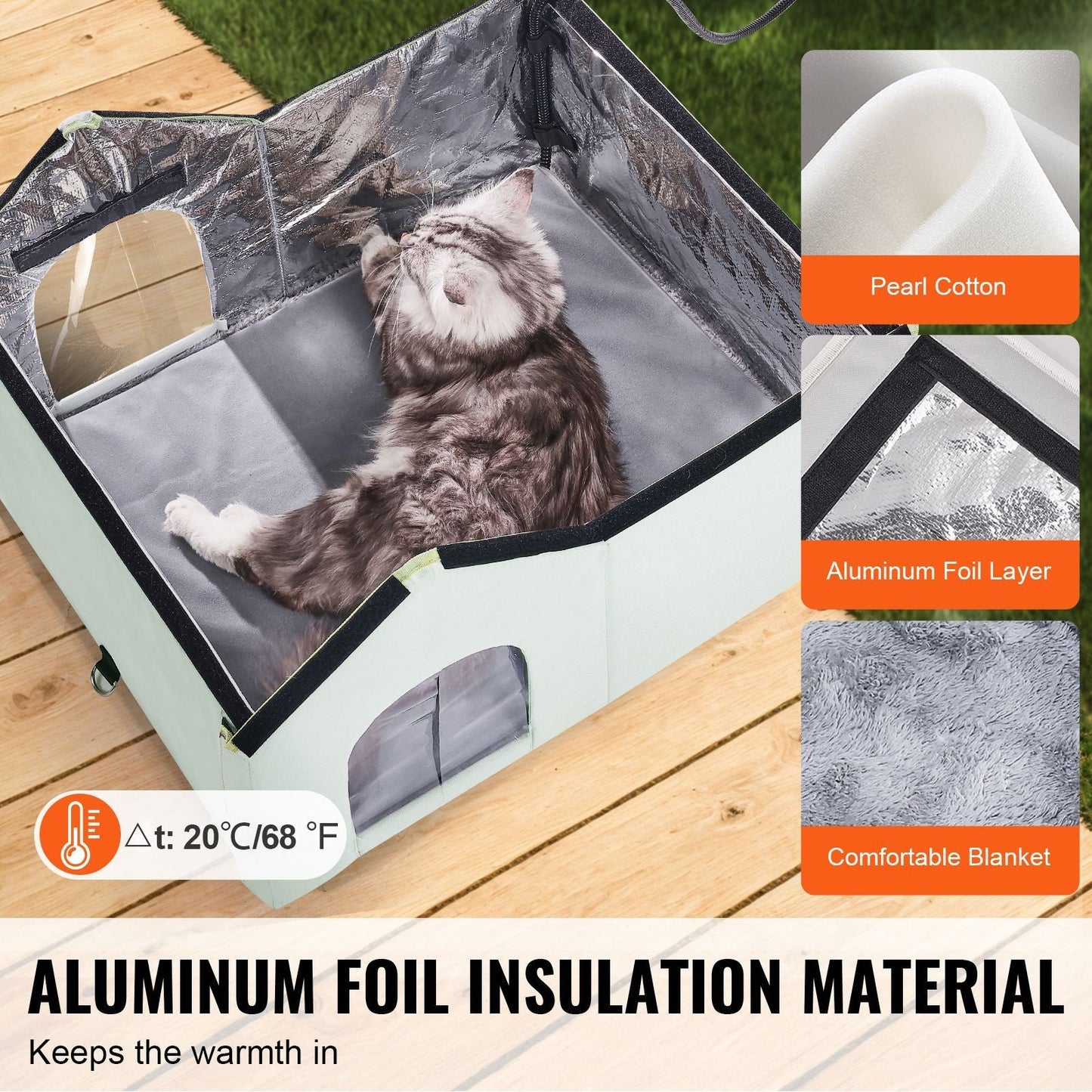 Heated Cat House, Outdoor Kitty Shelter with Adjustable Temperature and Timer, 600D Oxford Cloth Foldable Cat Shelter with Heated Pad for Winter to Stay Warm and Cozy, Green (Large) - DelightsDownSouth