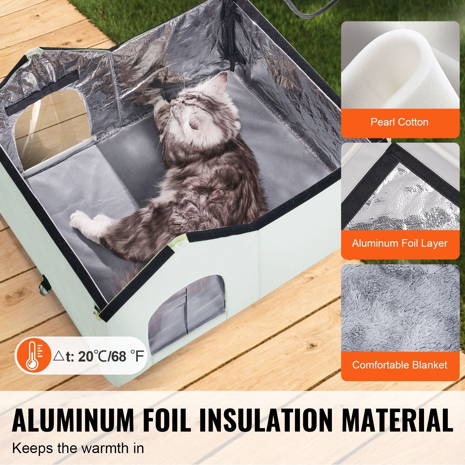 Heated Cat House, Outdoor Kitty Shelter with Adjustable Temperature and Timer, 600D Oxford Cloth Foldable Cat Shelter with Heated Pad for Winter to Stay Warm and Cozy, Green (Large) - DelightsDownSouth