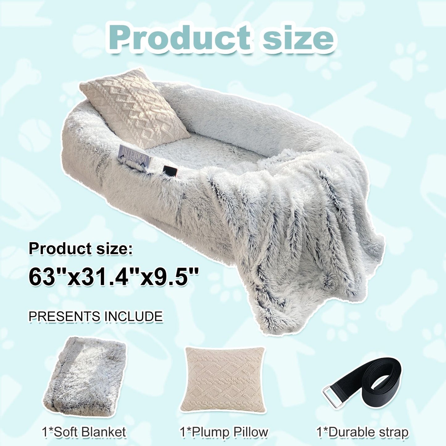 Human Dog Bed, Large Size Fits You and Pets, Washable Faux Fur Dog Bed for People Doze Off, Napping Orthopedic Dog Bed, Present Plump Pillow, Blanket, Strap - DelightsDownSouth