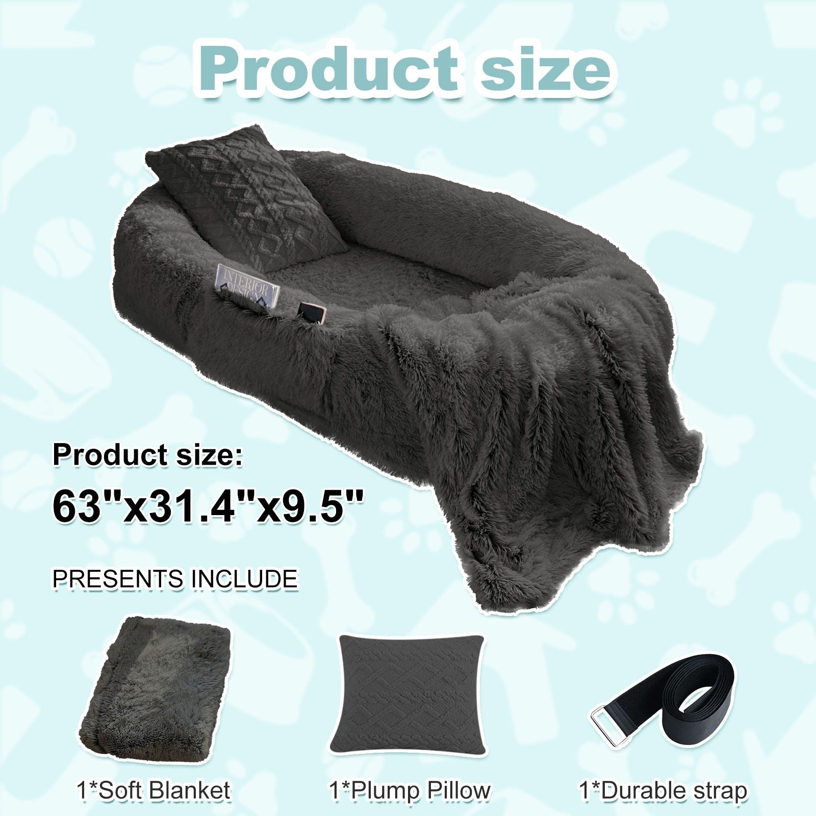 Human Dog Bed, Large Size Fits You and Pets, Washable Faux Fur Dog Bed for People Doze Off, Napping Orthopedic Dog Bed, Present Plump Pillow, Blanket, Strap - DelightsDownSouth