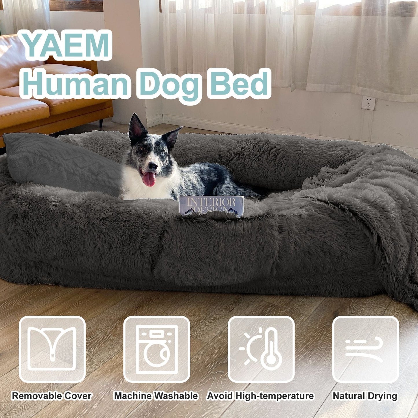 Human Dog Bed, Large Size Fits You and Pets, Washable Faux Fur Dog Bed for People Doze Off, Napping Orthopedic Dog Bed, Present Plump Pillow, Blanket, Strap - DelightsDownSouth