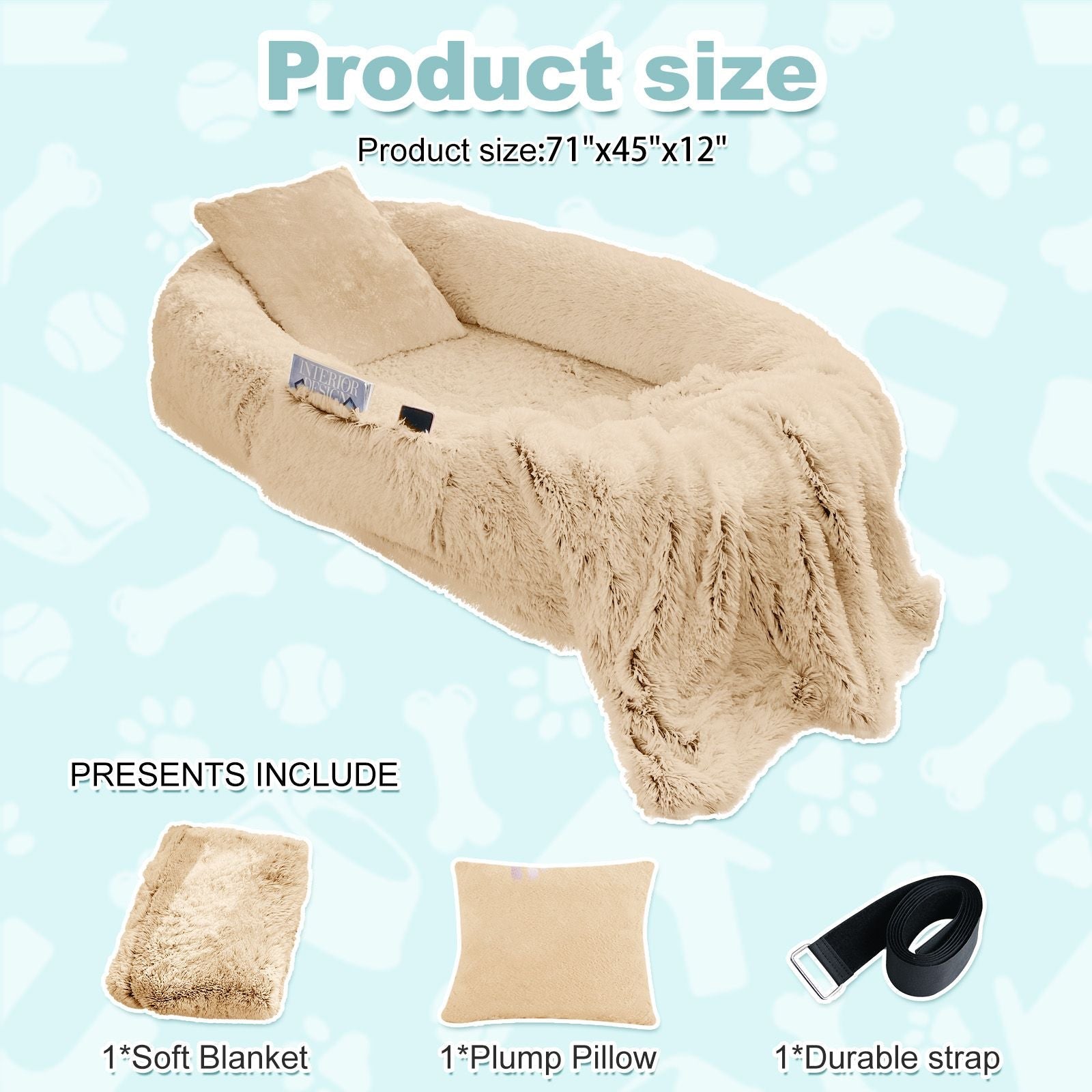 Human Dog Bed, Large Size Fits You and Pets, Washable Faux Fur Dog Bed for People Doze Off, Napping Orthopedic Dog Bed, Present Plump Pillow, Blanket, Strap - DelightsDownSouth