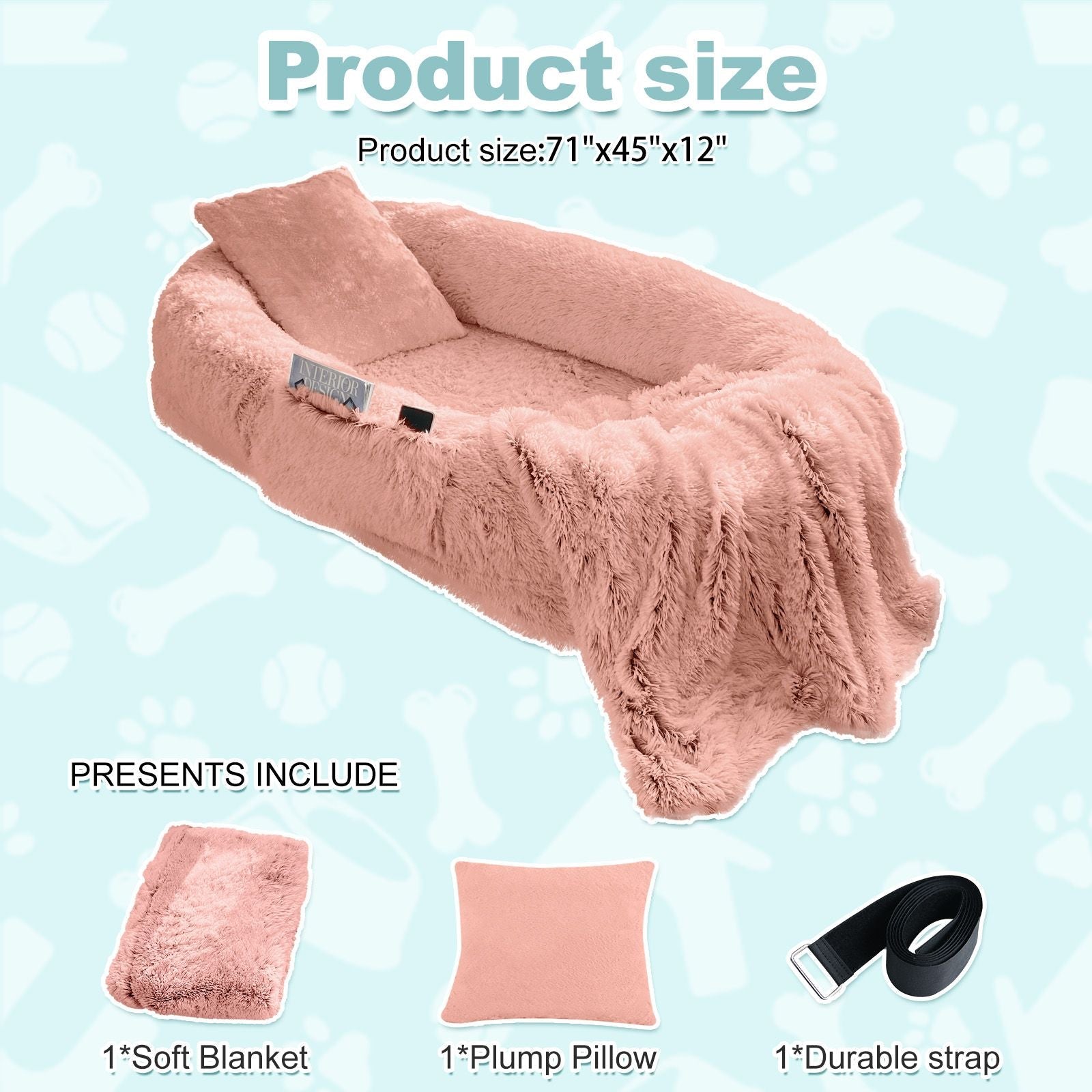 Human Dog Bed, Large Size Fits You and Pets, Washable Faux Fur Dog Bed for People Doze Off, Napping Orthopedic Dog Bed, Present Plump Pillow, Blanket, Strap - DelightsDownSouth
