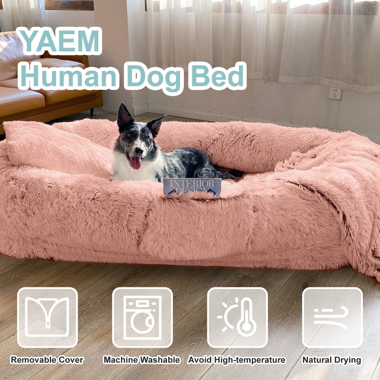 Human Dog Bed, Large Size Fits You and Pets, Washable Faux Fur Dog Bed for People Doze Off, Napping Orthopedic Dog Bed, Present Plump Pillow, Blanket, Strap - DelightsDownSouth