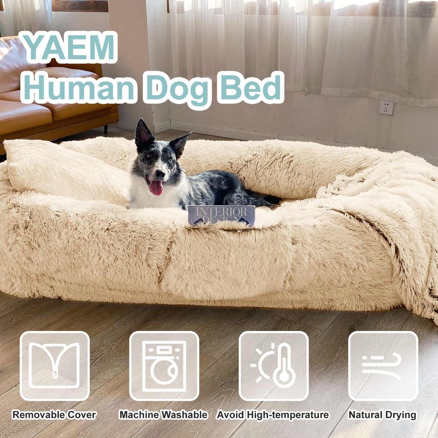 Human Dog Bed, Large Size Fits You and Pets, Washable Faux Fur Dog Bed for People Doze Off, Napping Orthopedic Dog Bed, Present Plump Pillow, Blanket, Strap - DelightsDownSouth