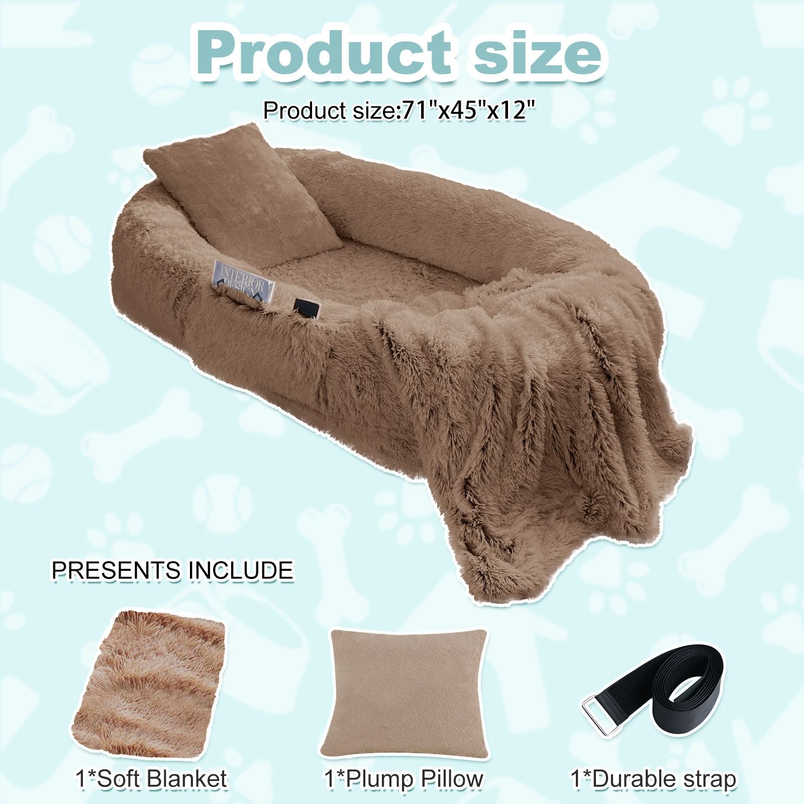Human Dog Bed, Large Size Fits You and Pets, Washable Faux Fur Dog Bed for People Doze Off, Napping Orthopedic Dog Bed, Present Plump Pillow, Blanket, Strap - DelightsDownSouth