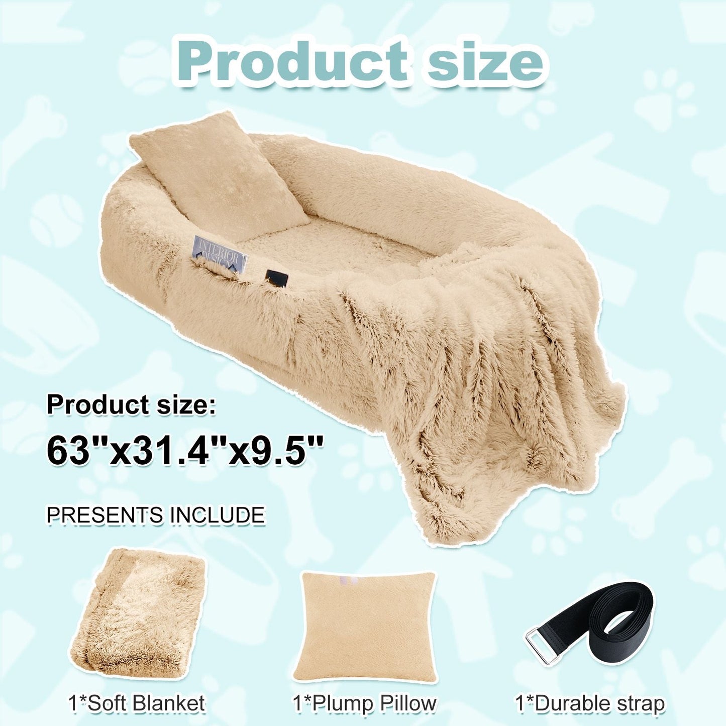 Human Dog Bed, Large Size Fits You and Pets, Washable Faux Fur Dog Bed for People Doze Off, Napping Orthopedic Dog Bed, Present Plump Pillow, Blanket, Strap - DelightsDownSouth