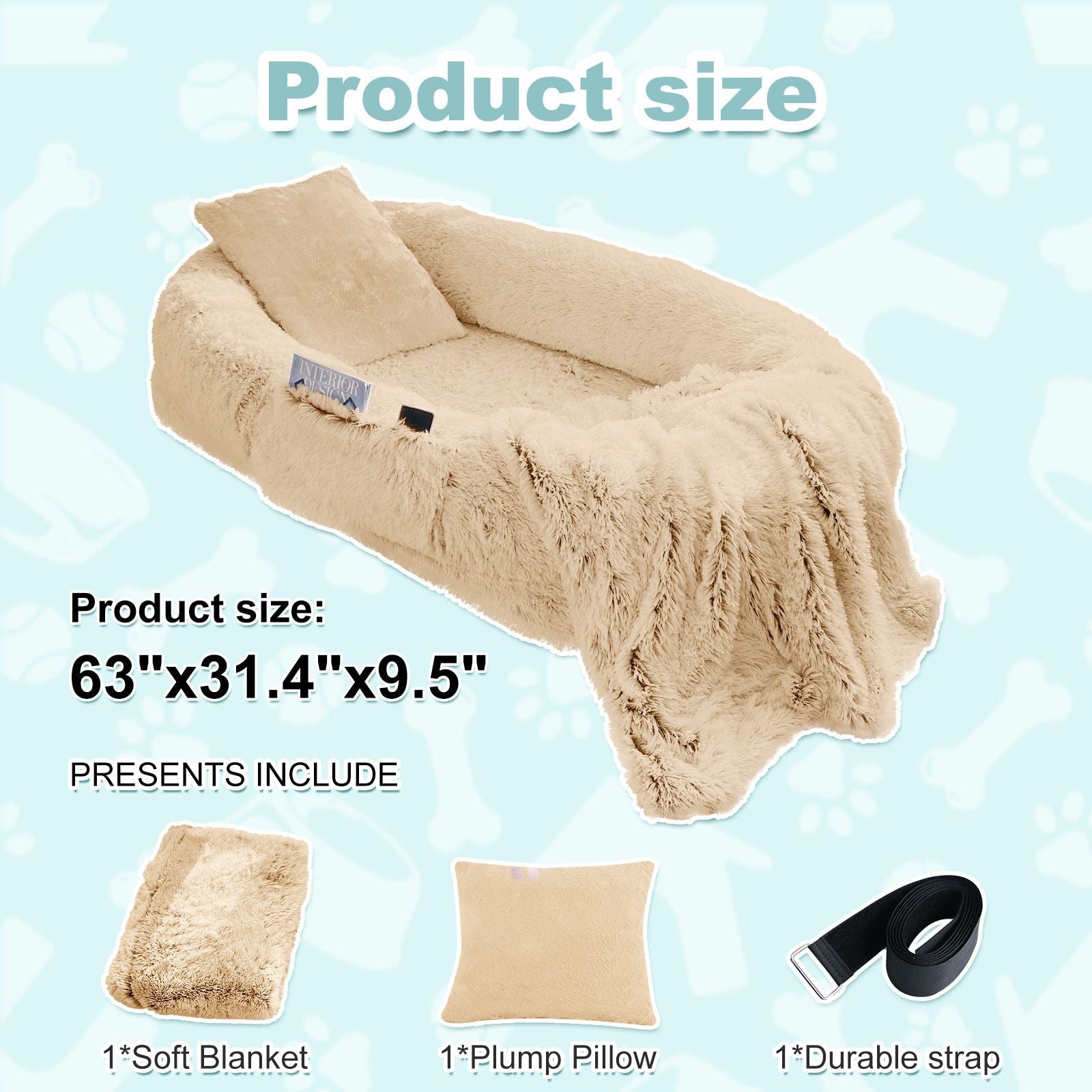 Human Dog Bed, Large Size Fits You and Pets, Washable Faux Fur Dog Bed for People Doze Off, Napping Orthopedic Dog Bed, Present Plump Pillow, Blanket, Strap - DelightsDownSouth
