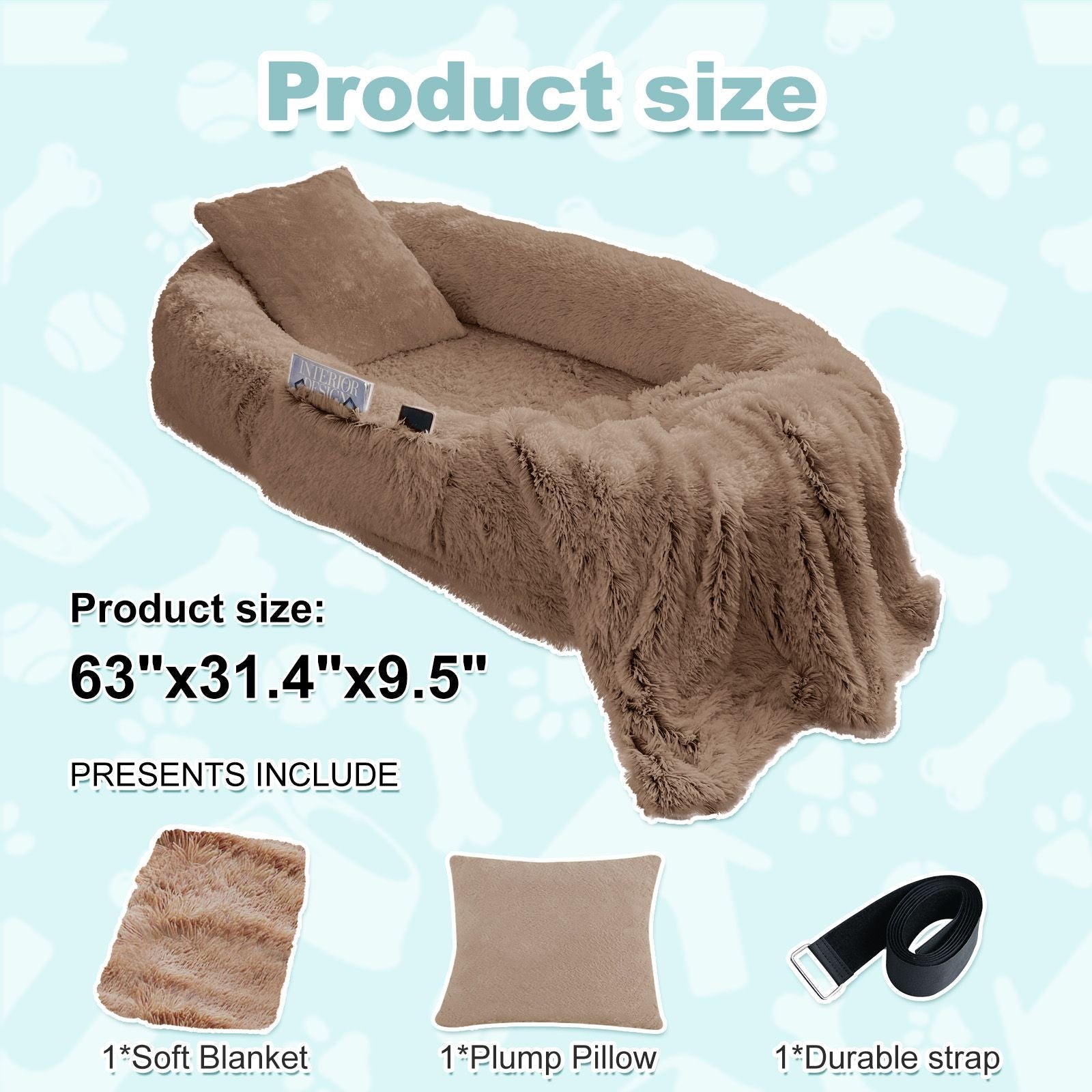 Human Dog Bed, Large Size Fits You and Pets, Washable Faux Fur Dog Bed for People Doze Off, Napping Orthopedic Dog Bed, Present Plump Pillow, Blanket, Strap - DelightsDownSouth
