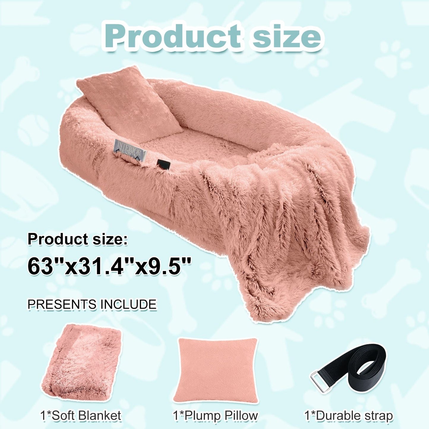 Human Dog Bed, Large Size Fits You and Pets, Washable Faux Fur Dog Bed for People Doze Off, Napping Orthopedic Dog Bed, Present Plump Pillow, Blanket, Strap - DelightsDownSouth