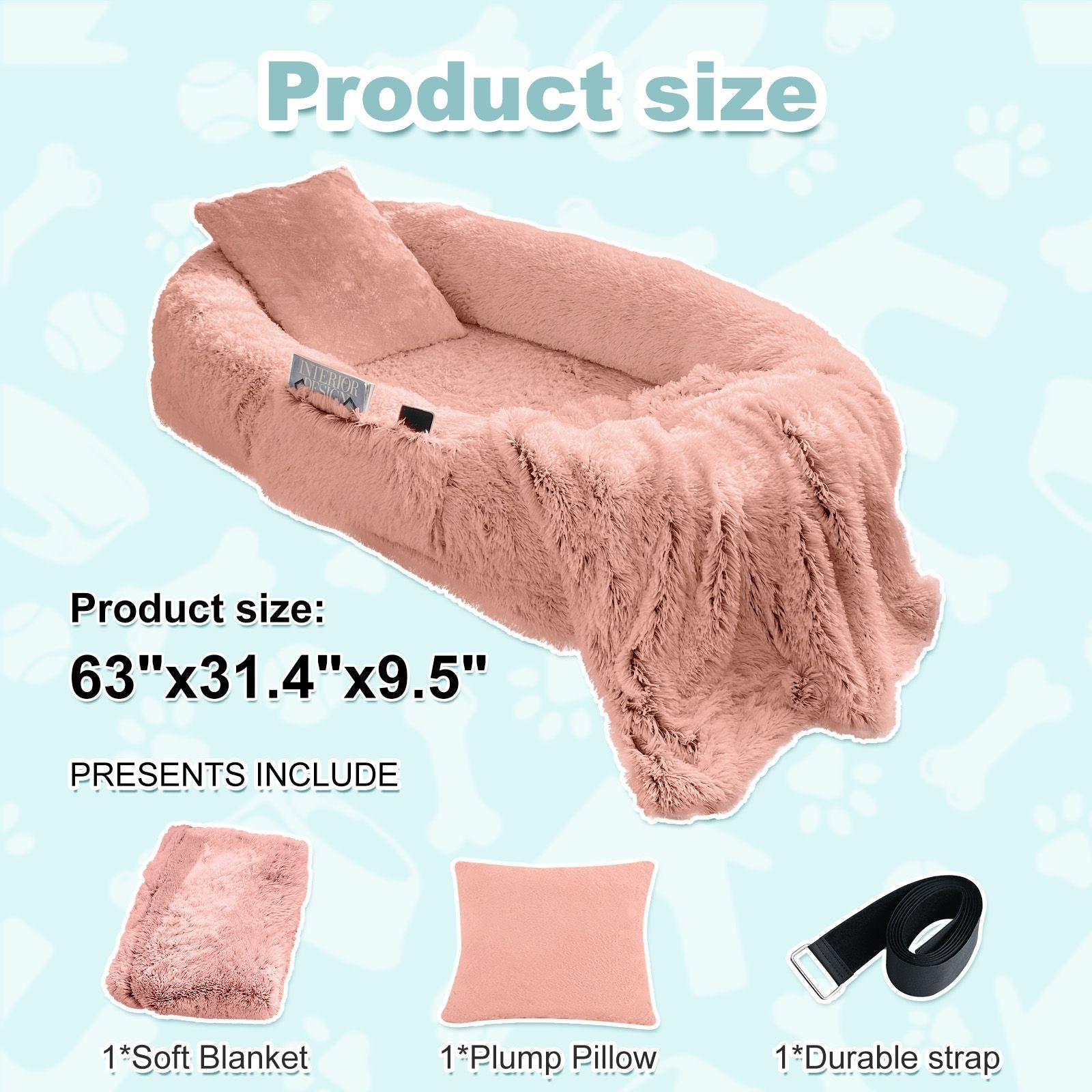 Human Dog Bed, Large Size Fits You and Pets, Washable Faux Fur Dog Bed for People Doze Off, Napping Orthopedic Dog Bed, Present Plump Pillow, Blanket, Strap - DelightsDownSouth