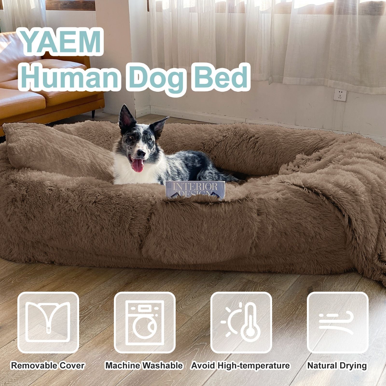 Human Dog Bed, Large Size Fits You and Pets, Washable Faux Fur Dog Bed for People Doze Off, Napping Orthopedic Dog Bed, Present Plump Pillow, Blanket, Strap - DelightsDownSouth