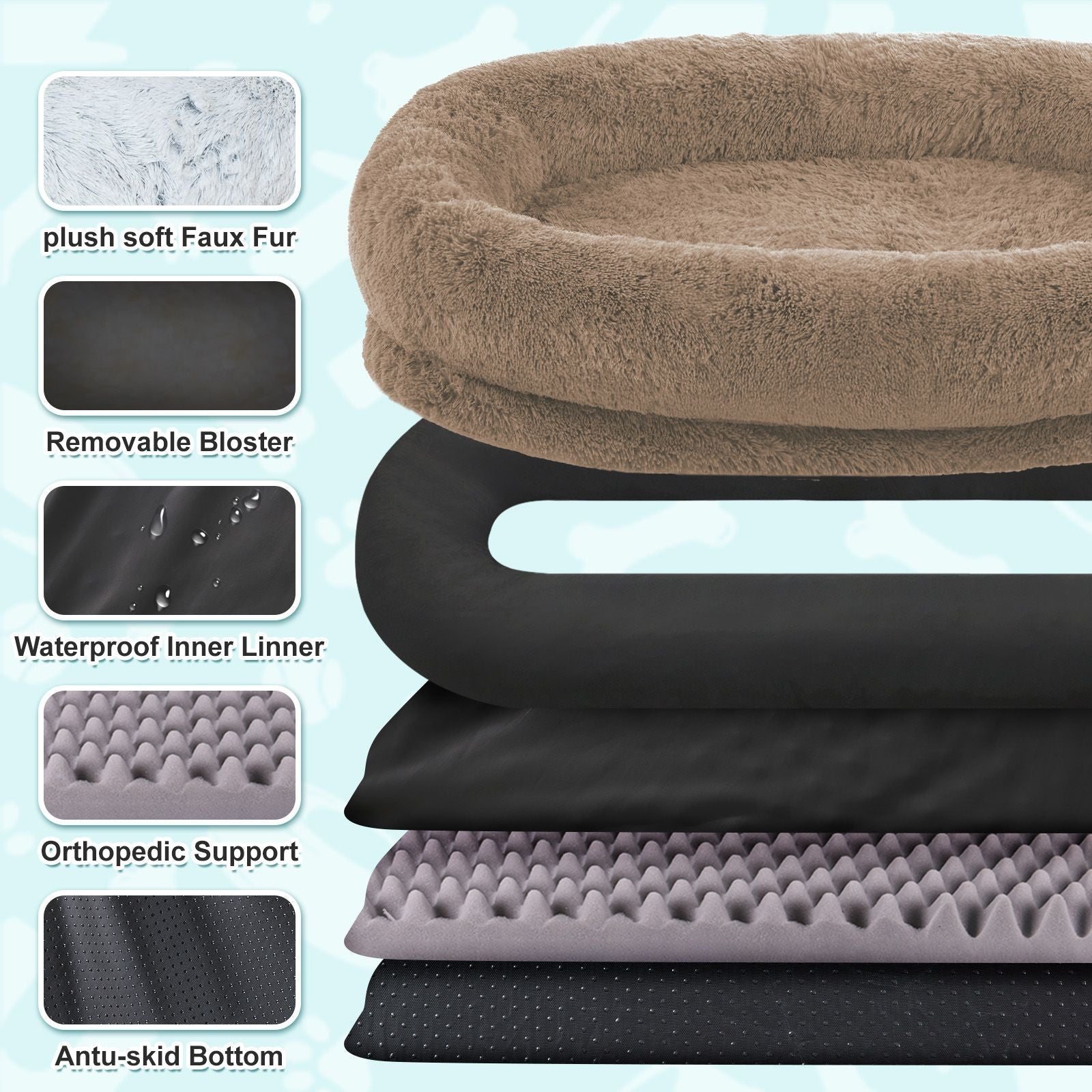 Human Dog Bed, Large Size Fits You and Pets, Washable Faux Fur Dog Bed for People Doze Off, Napping Orthopedic Dog Bed, Present Plump Pillow, Blanket, Strap - DelightsDownSouth