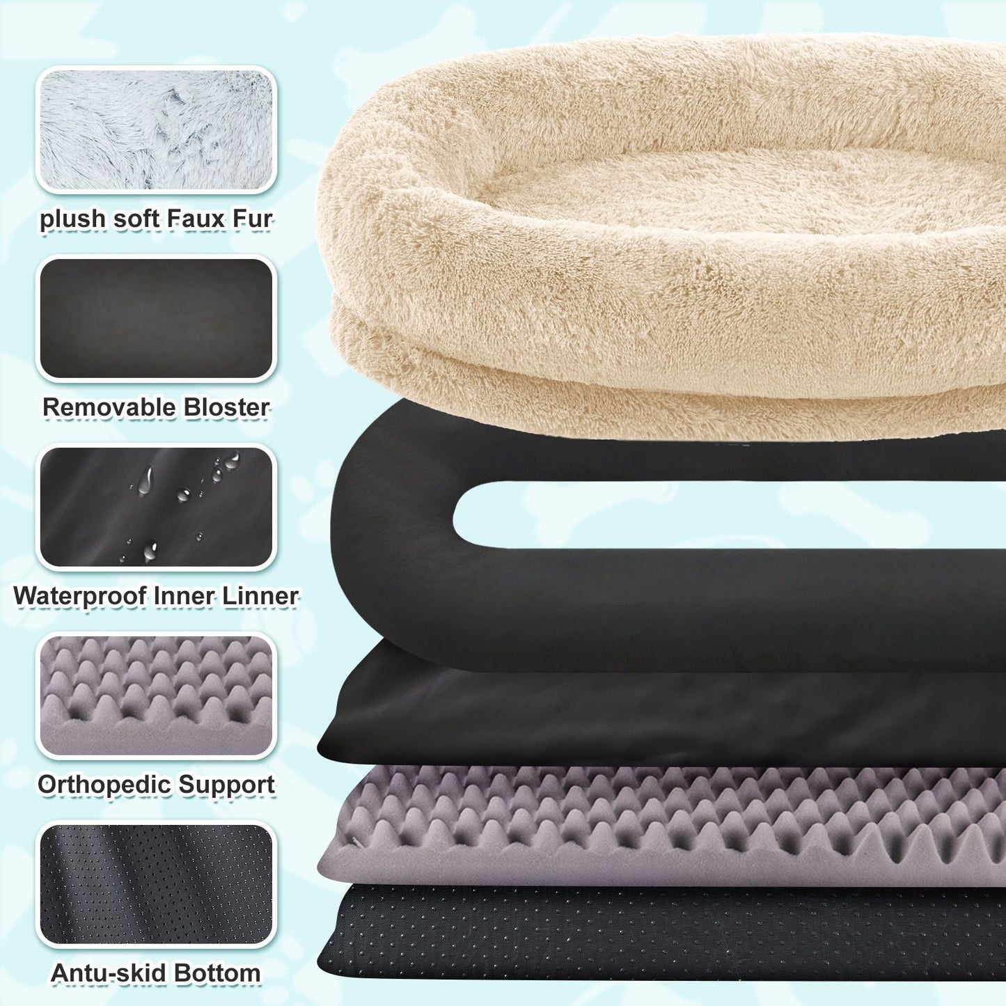 Human Dog Bed, Large Size Fits You and Pets, Washable Faux Fur Dog Bed for People Doze Off, Napping Orthopedic Dog Bed, Present Plump Pillow, Blanket, Strap - DelightsDownSouth