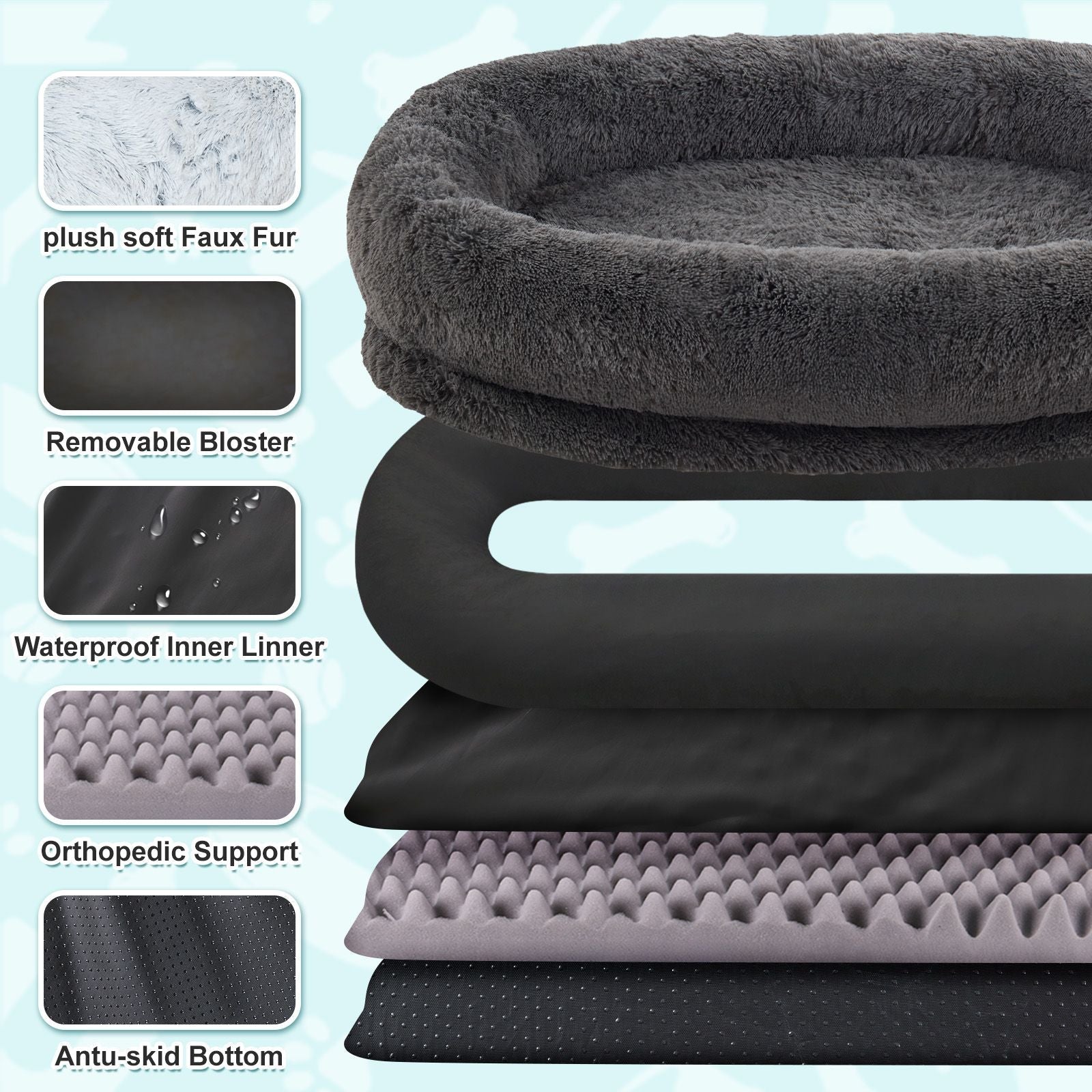 Human Dog Bed, Large Size Fits You and Pets, Washable Faux Fur Dog Bed for People Doze Off, Napping Orthopedic Dog Bed, Present Plump Pillow, Blanket, Strap - DelightsDownSouth
