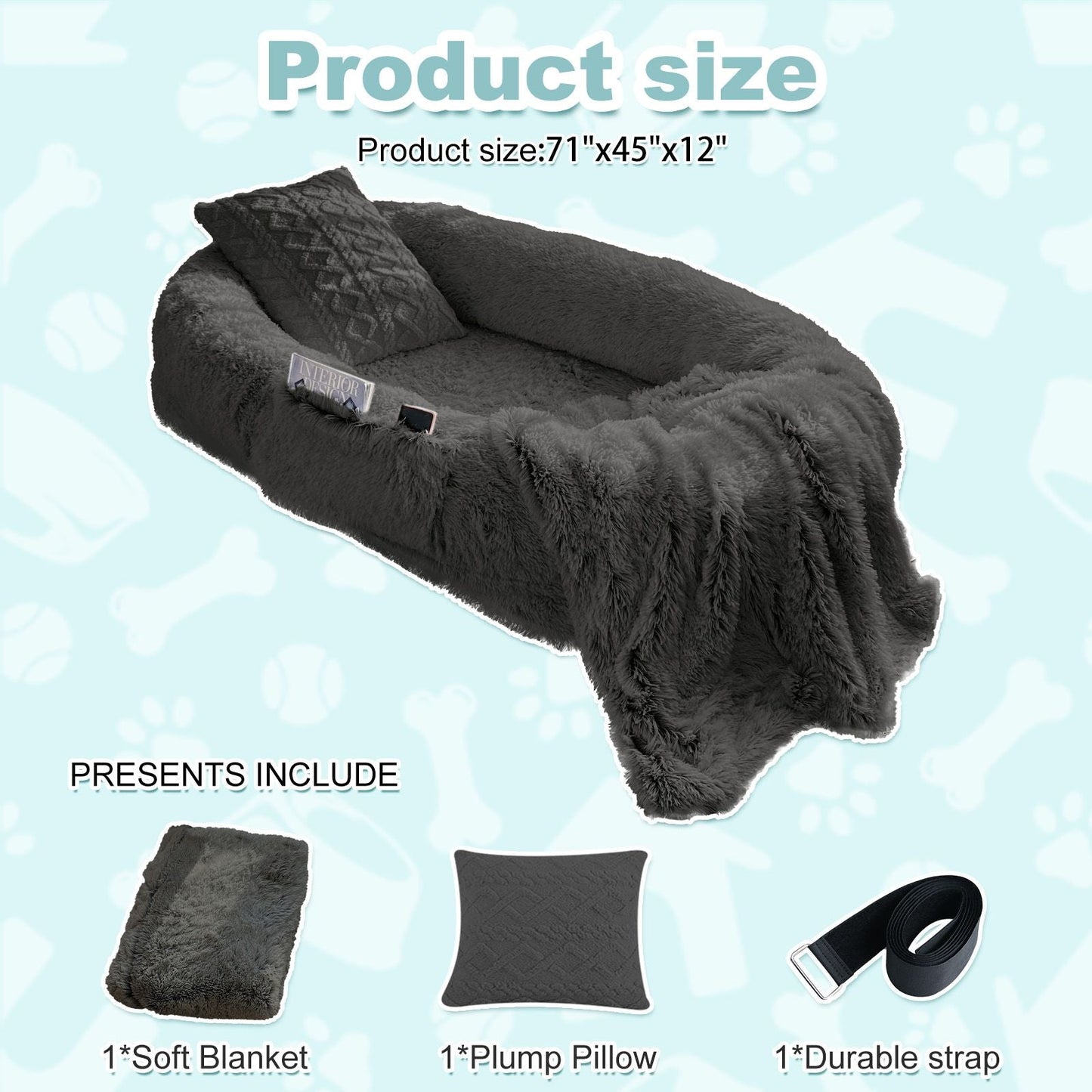 Human Dog Bed, Large Size Fits You and Pets, Washable Faux Fur Dog Bed for People Doze Off, Napping Orthopedic Dog Bed, Present Plump Pillow, Blanket, Strap - DelightsDownSouth