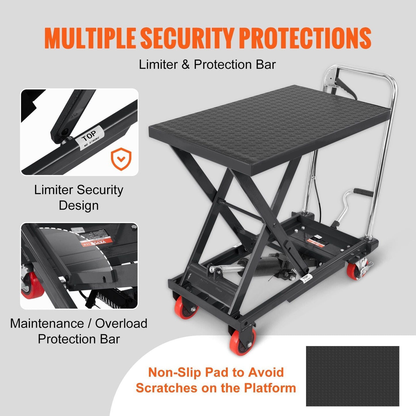 Hydraulic Lift Table Cart, 500lbs Capacity 28.5" Lifting Height, Manual Single Scissor Lift Table with 4 Wheels and Non - slip Pad, Hydraulic Scissor Cart for Material Handling, Black - DelightsDownSouth